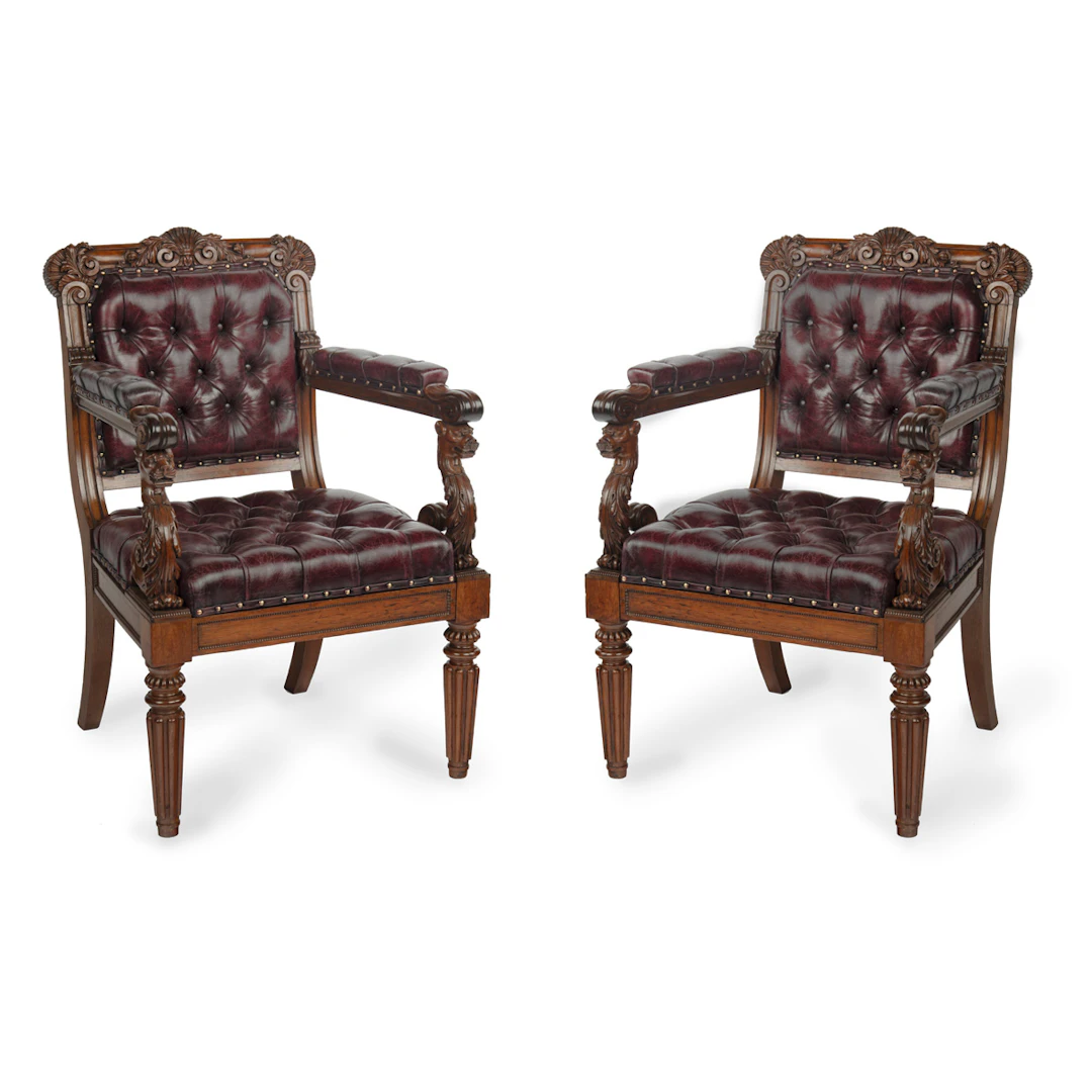 A large and fine pair of rosewood Regency armchairs