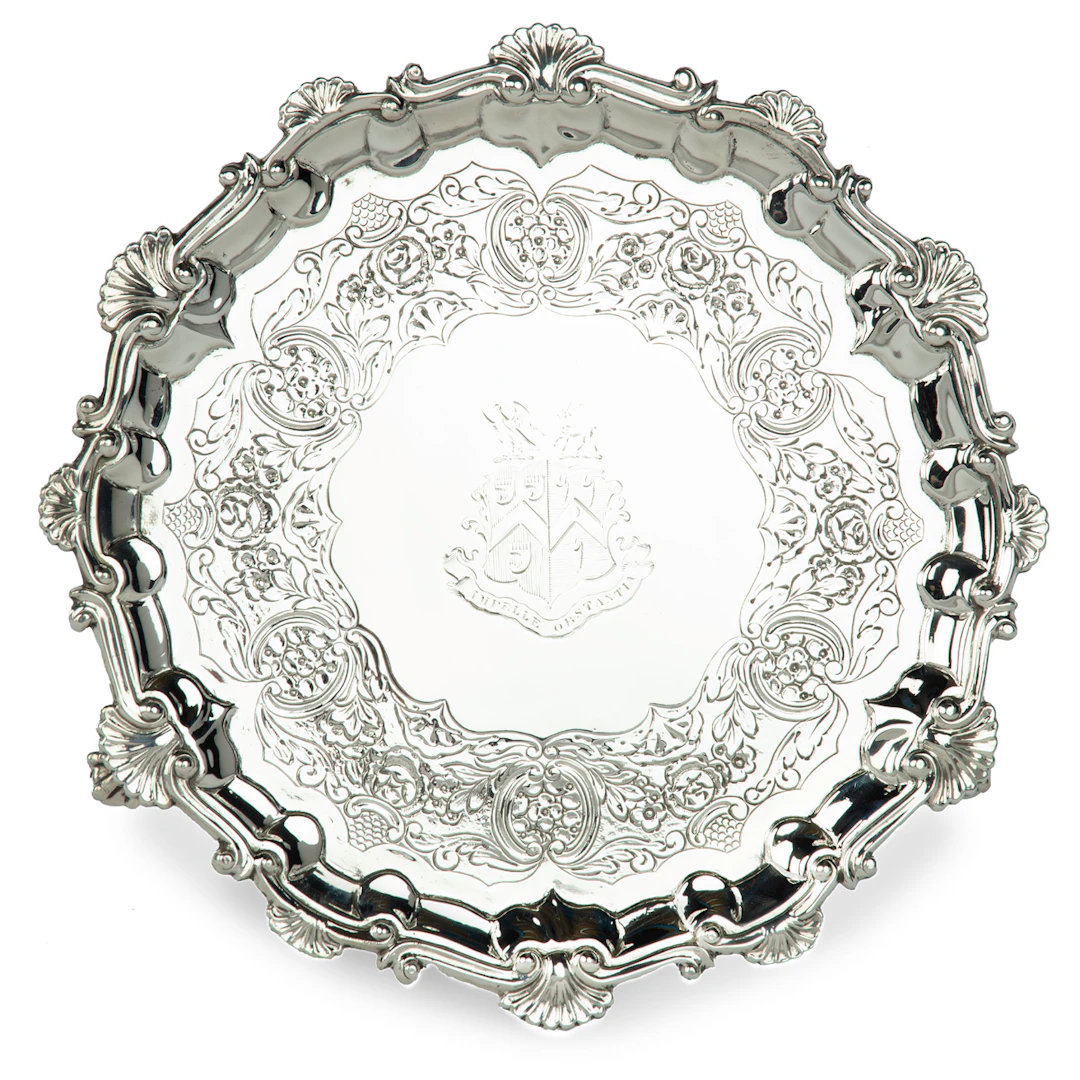 A George IV crested silver tray commemorating the marriage of Lieutenant