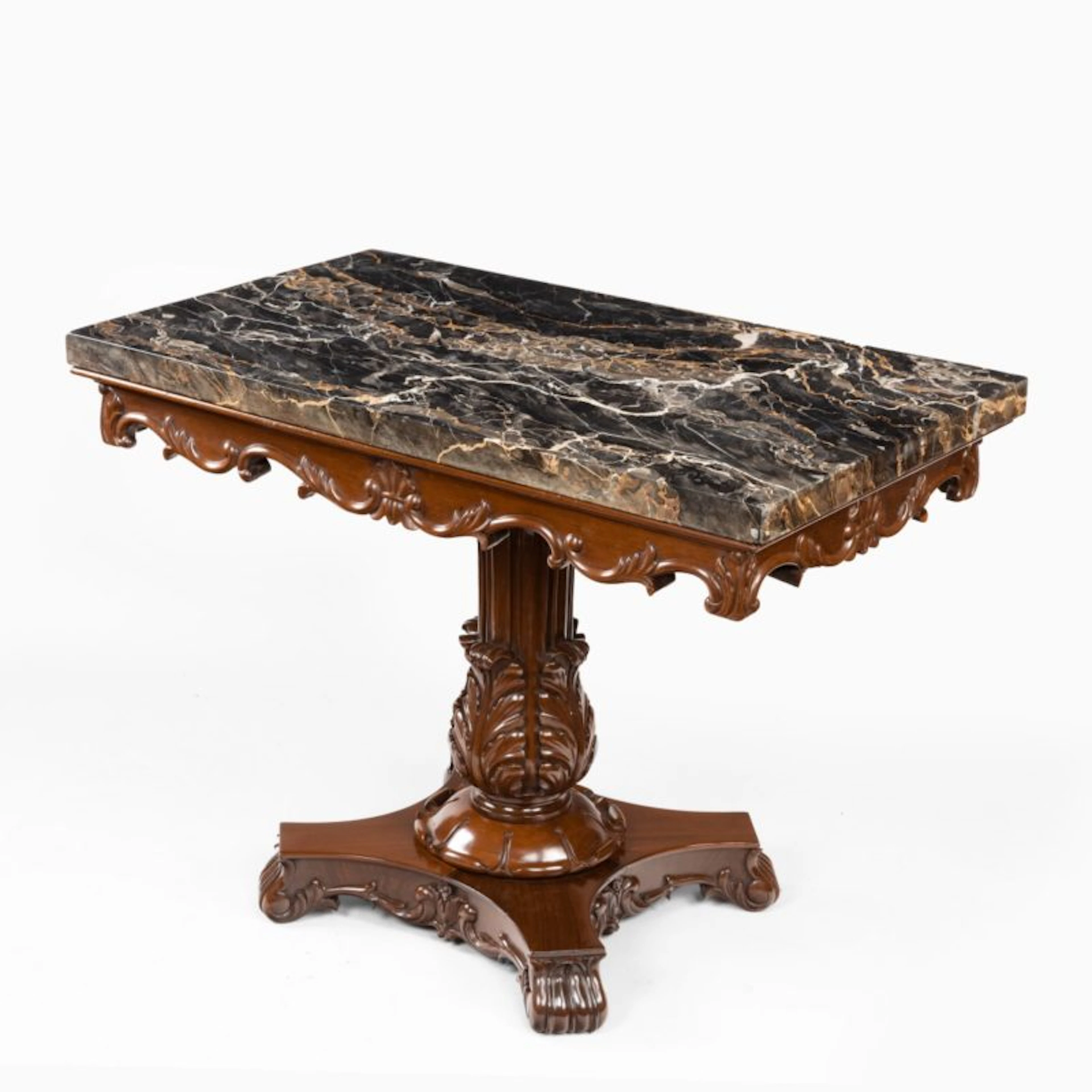 An Anglo-Indian mahogany table with Nero portoro marble top by White