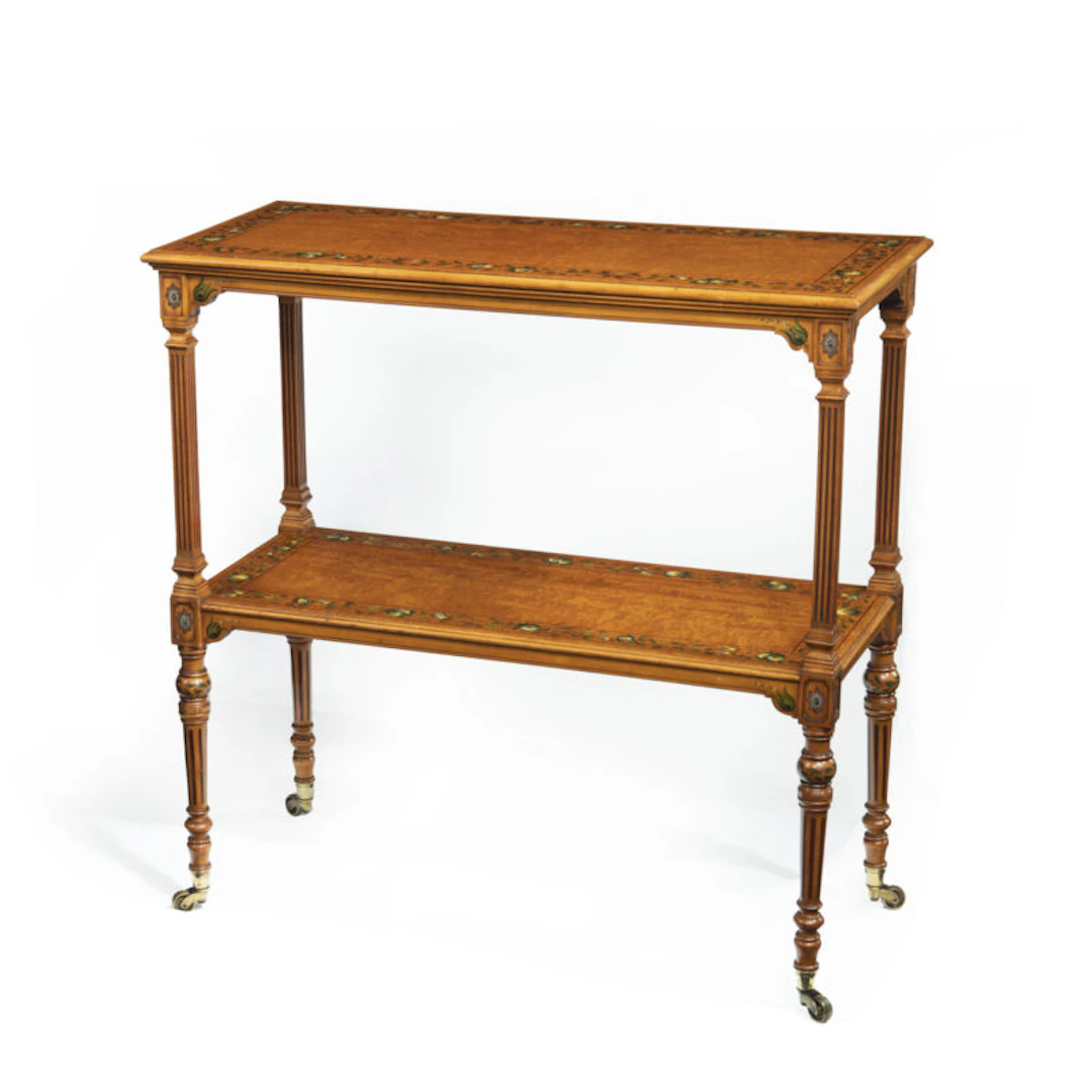 A mid-Victorian free-standing painted satinwood two-tier table
