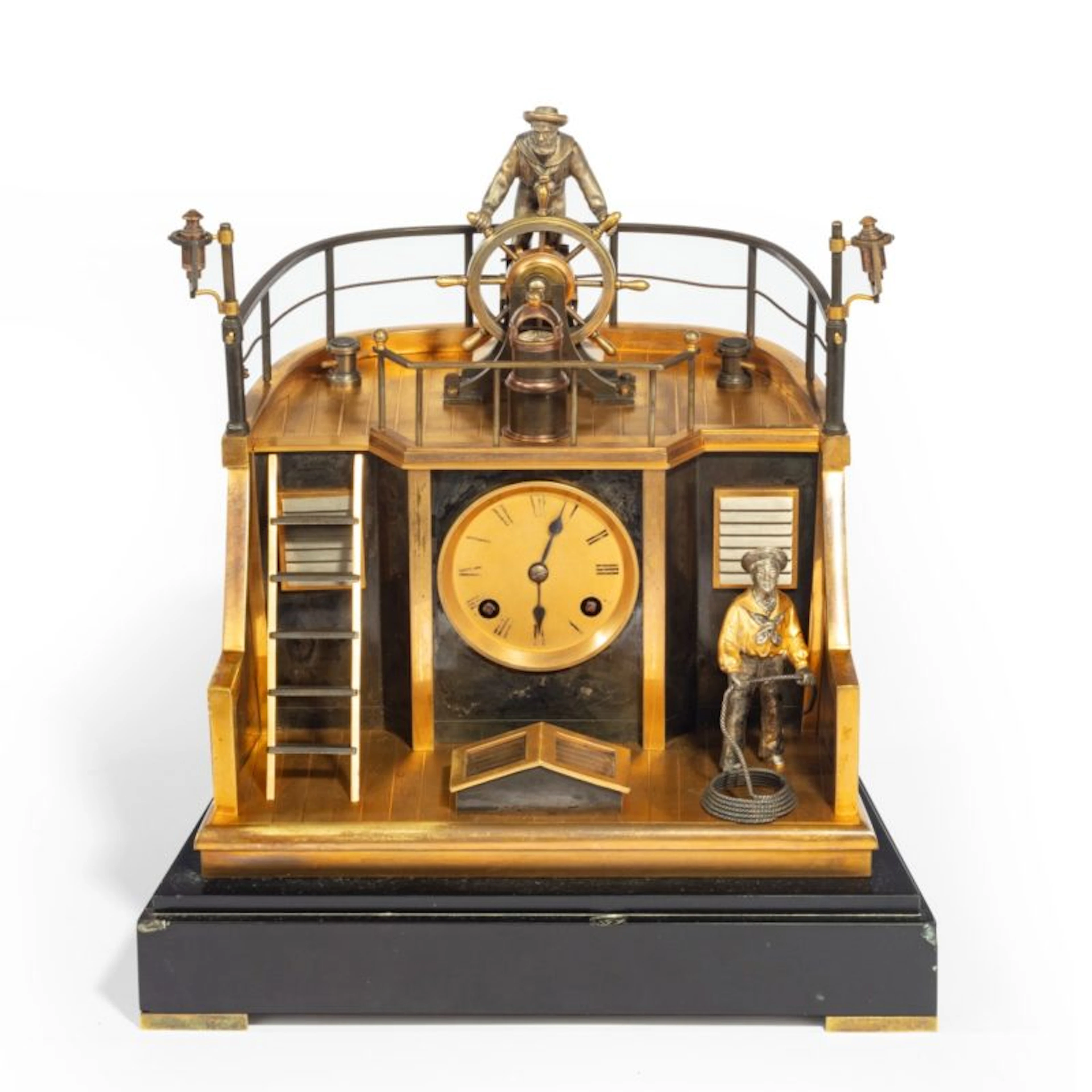 A late 19th century French gilt-brass and steel novelty ‘quarterdeck’
