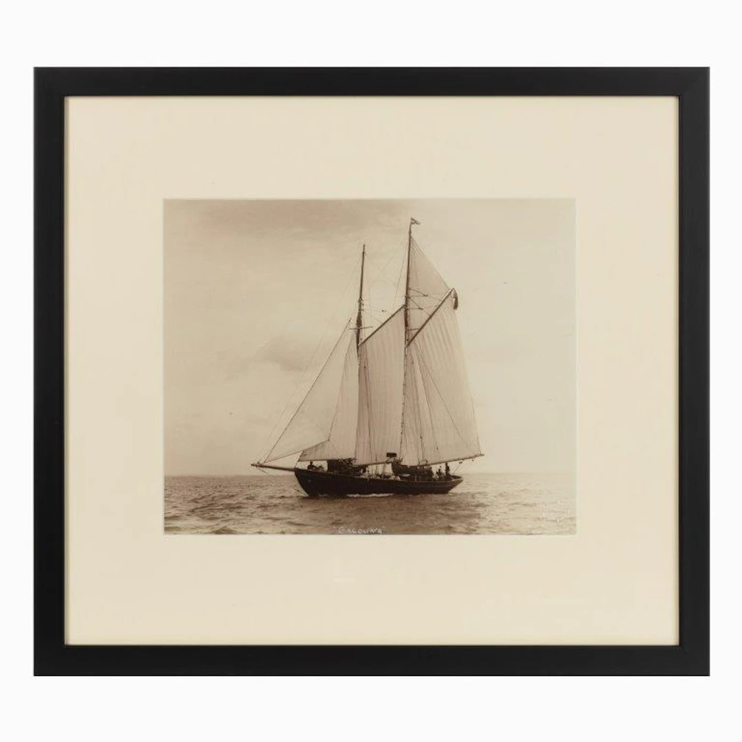 A rare early photographic print of the Schooner Cacouna tack in the Solent