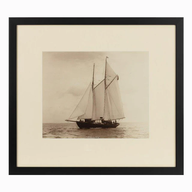 A rare early photographic print of the Schooner Cacouna tack in the Solent