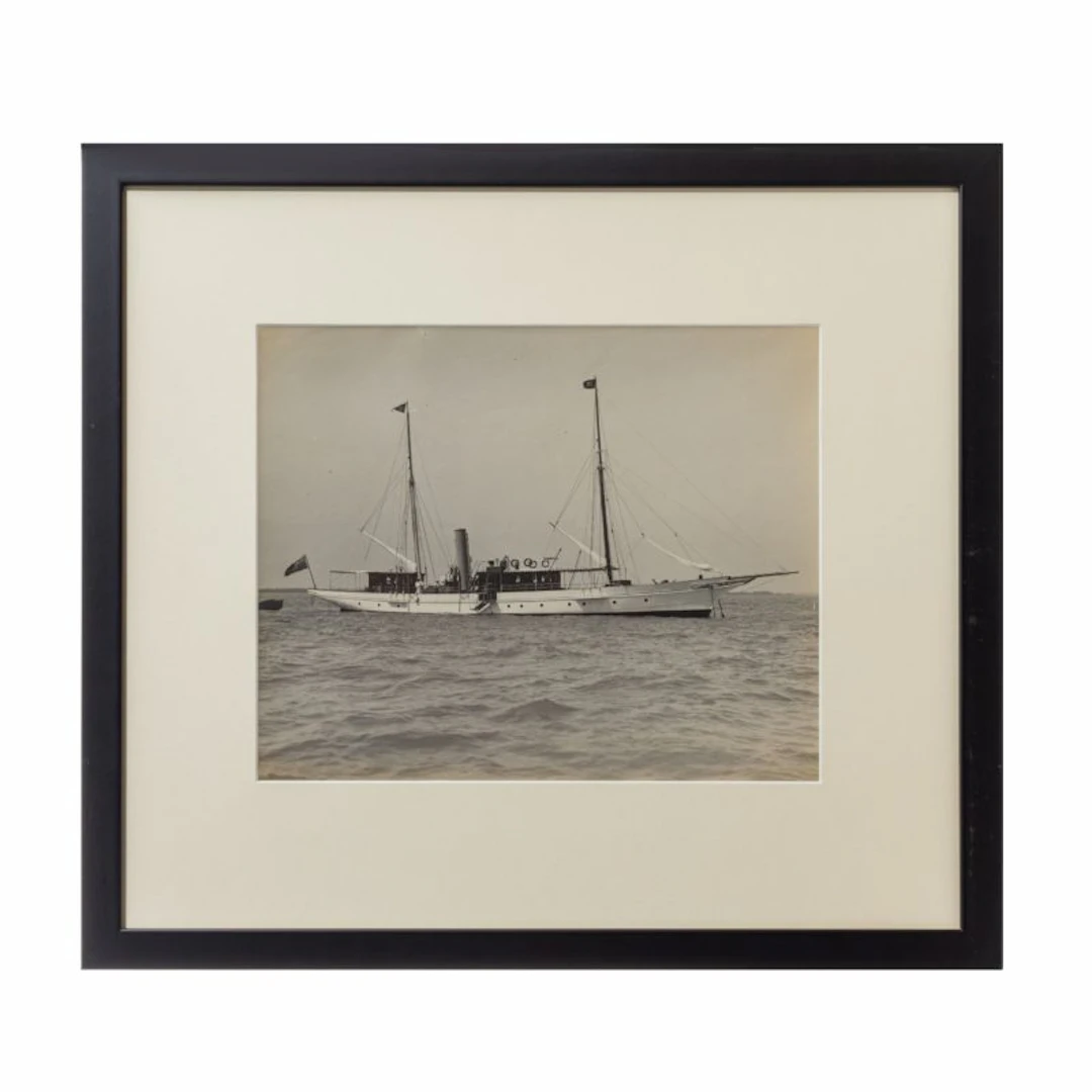 A gelatin print of a beautiful gentleman steam yacht at anchor by W Kirk