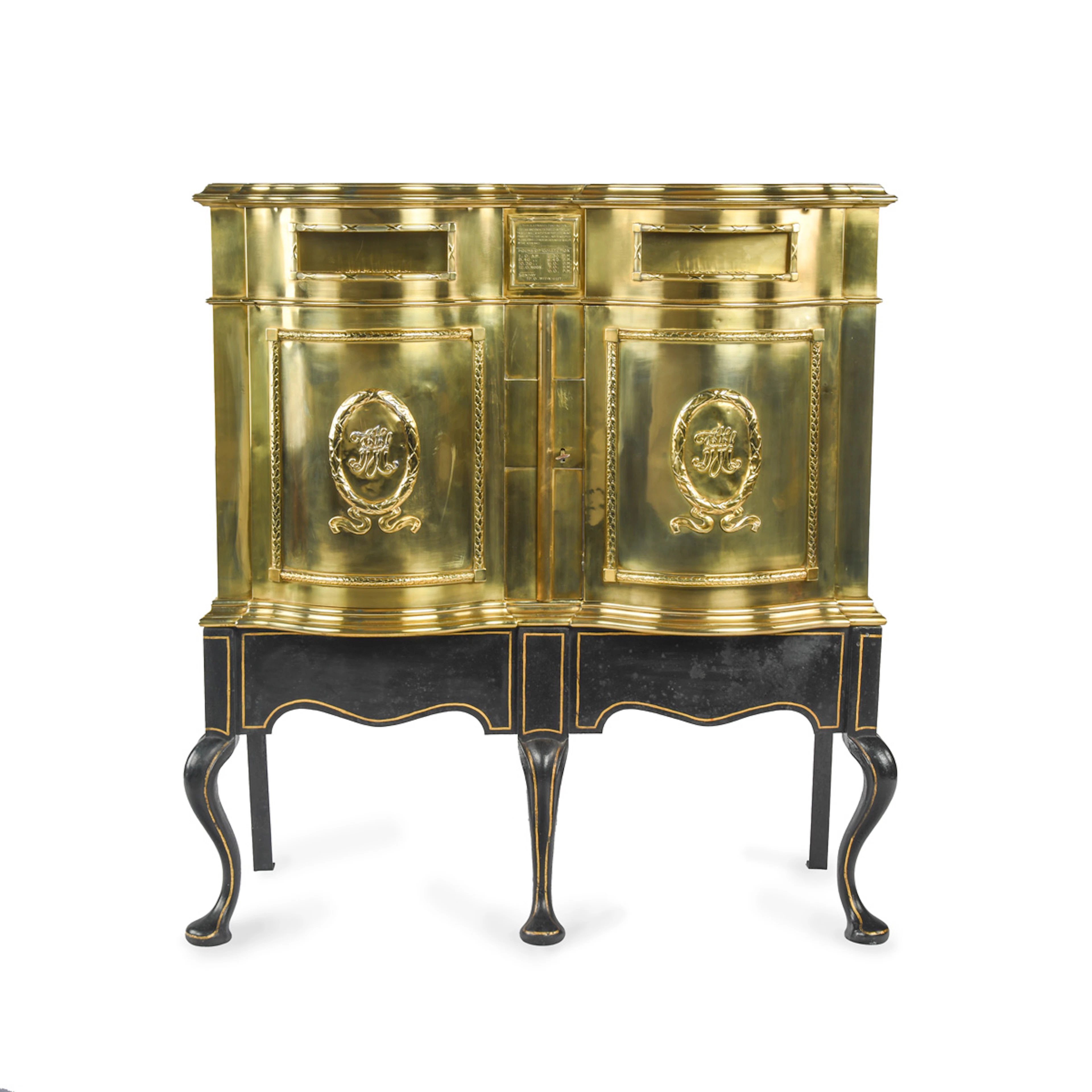 A most unusual Victorian brass private posting box