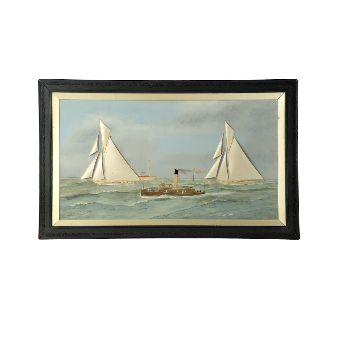 Thomas Willis: Shamrock III and Reliance Crossing the Line, America’s Cup, 1903