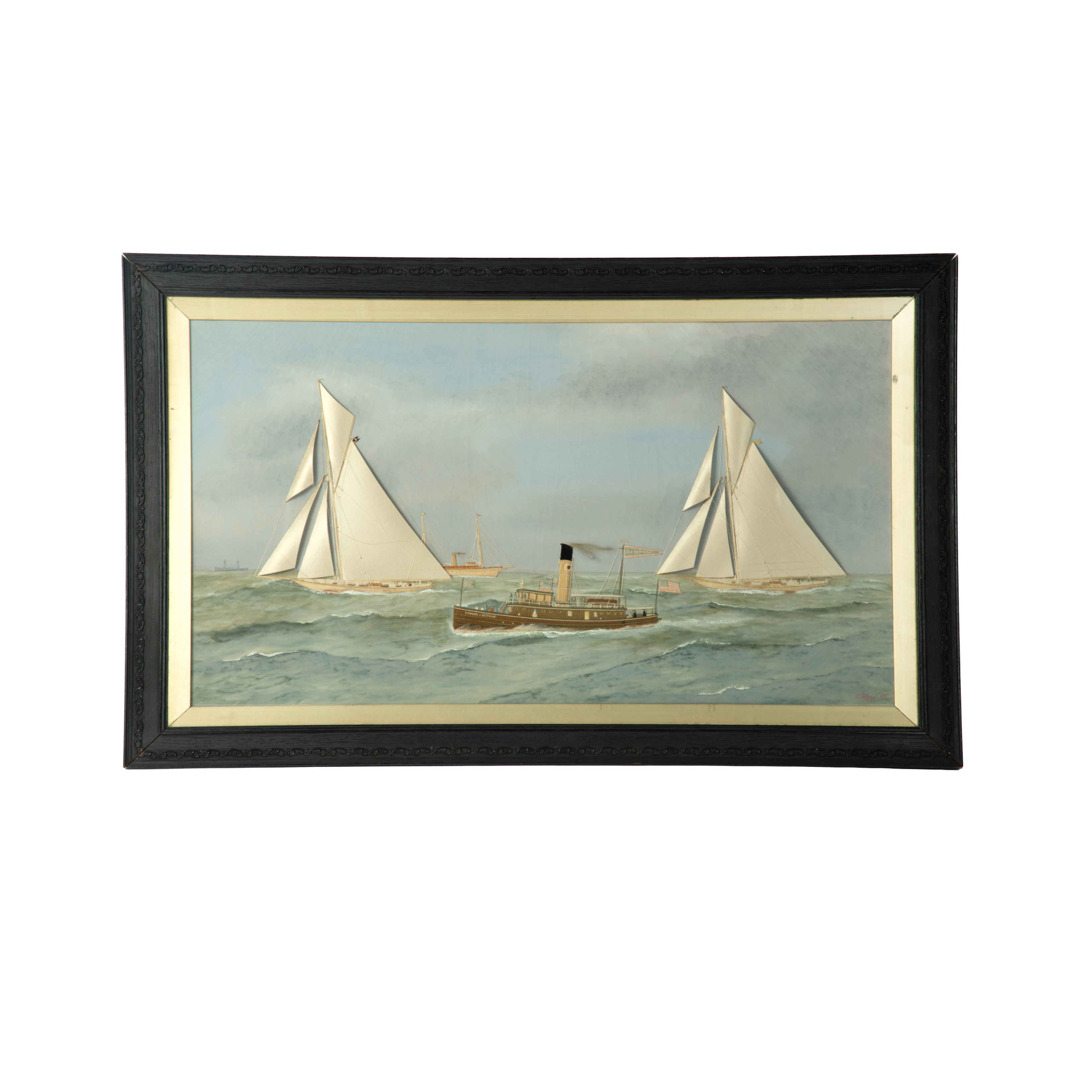 Thomas Willis: Shamrock III and Reliance Crossing the Line, America’s Cup, 1903