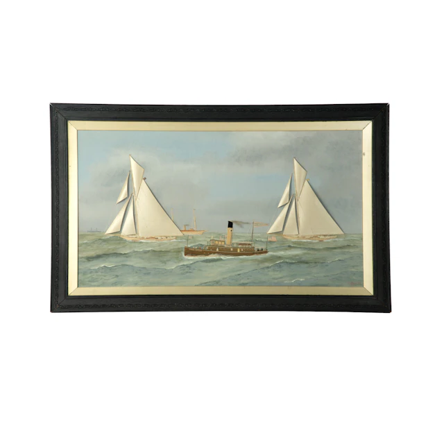 Thomas Willis: Shamrock III and Reliance Crossing the Line, America’s Cup, 1903