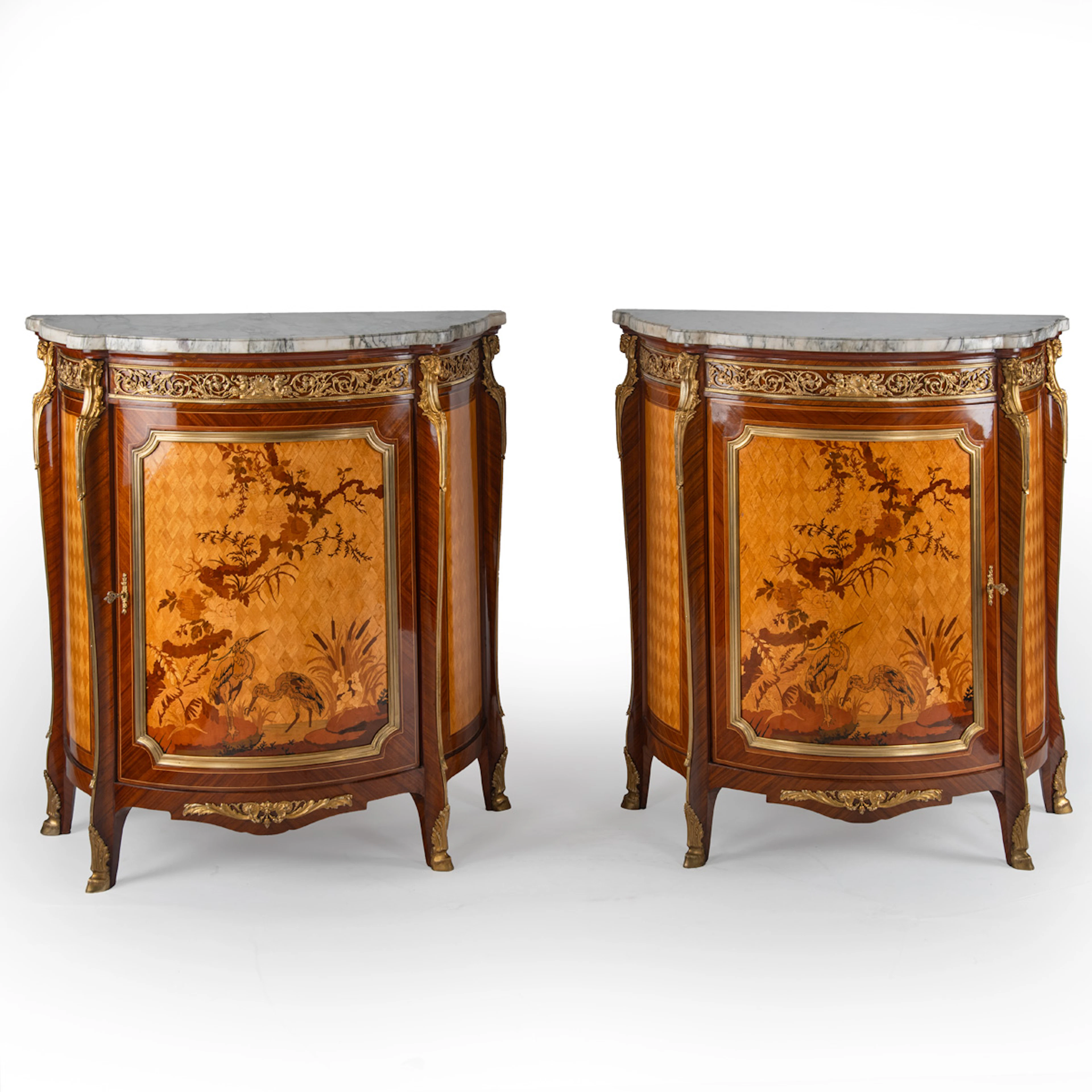 A Pair of French 19th Century Side Cabinets or Cupboard commodes Veneered