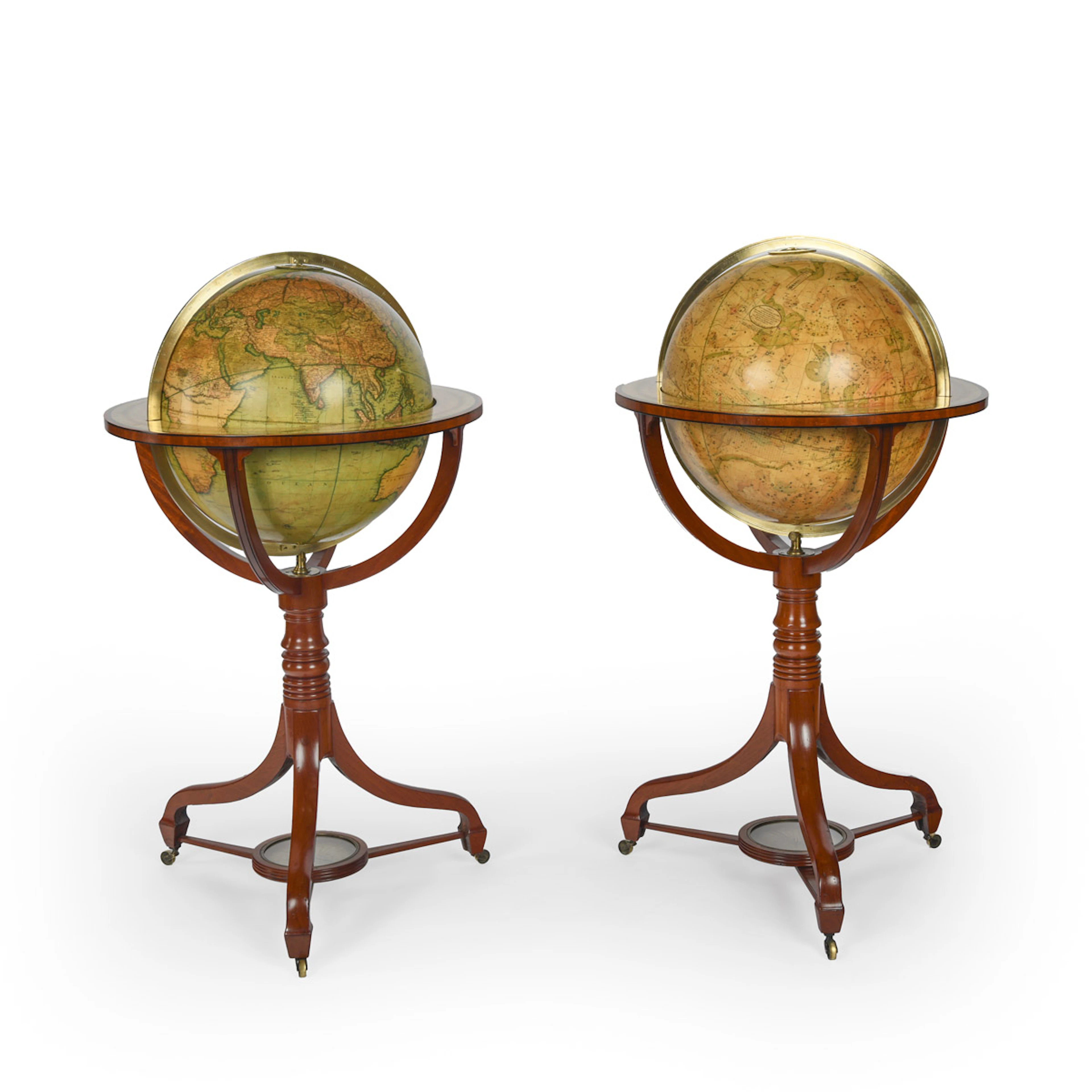 A Fine Pair of Cary Globes, Retailed by Kirk and Mercein of New York