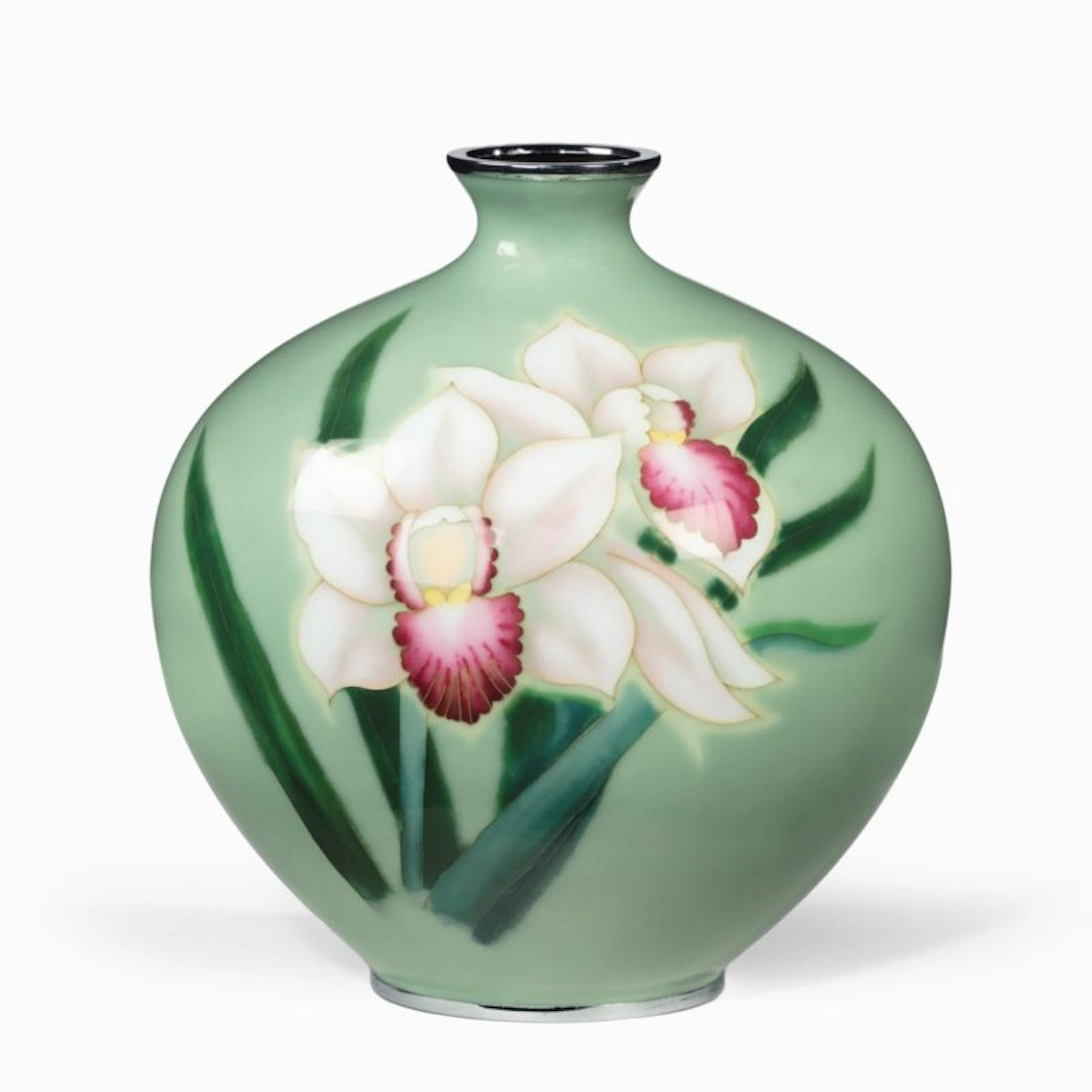 A Showa period green ground cloisonne vase