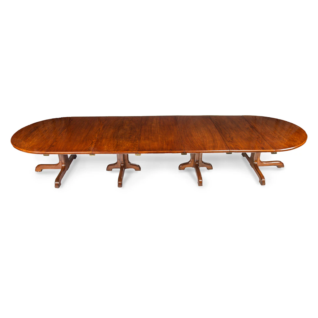 A Fine Quality and Large Four Pillar Brown Oak Extending Dining Table, c.1900