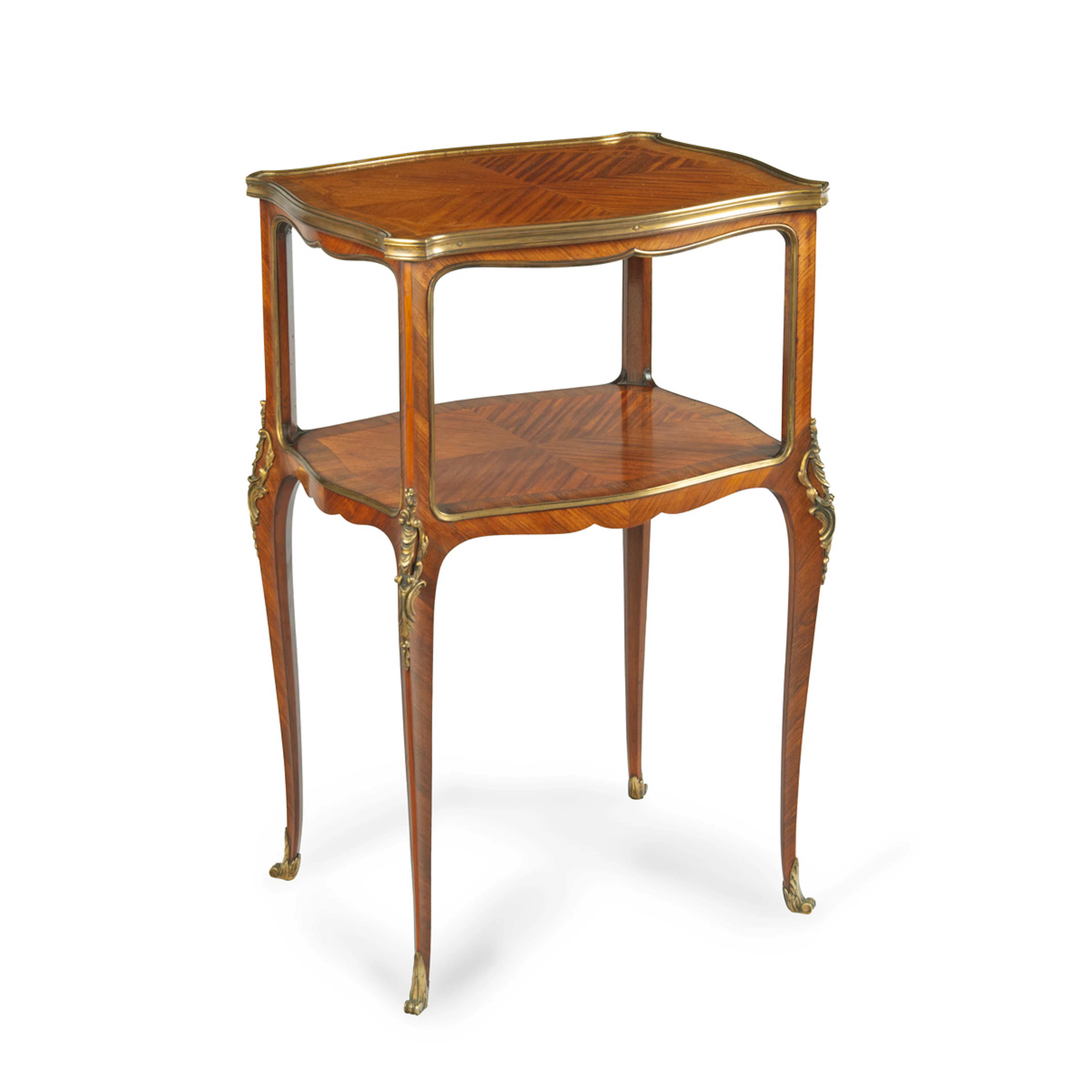 A French two tier kingwood marquetry side table