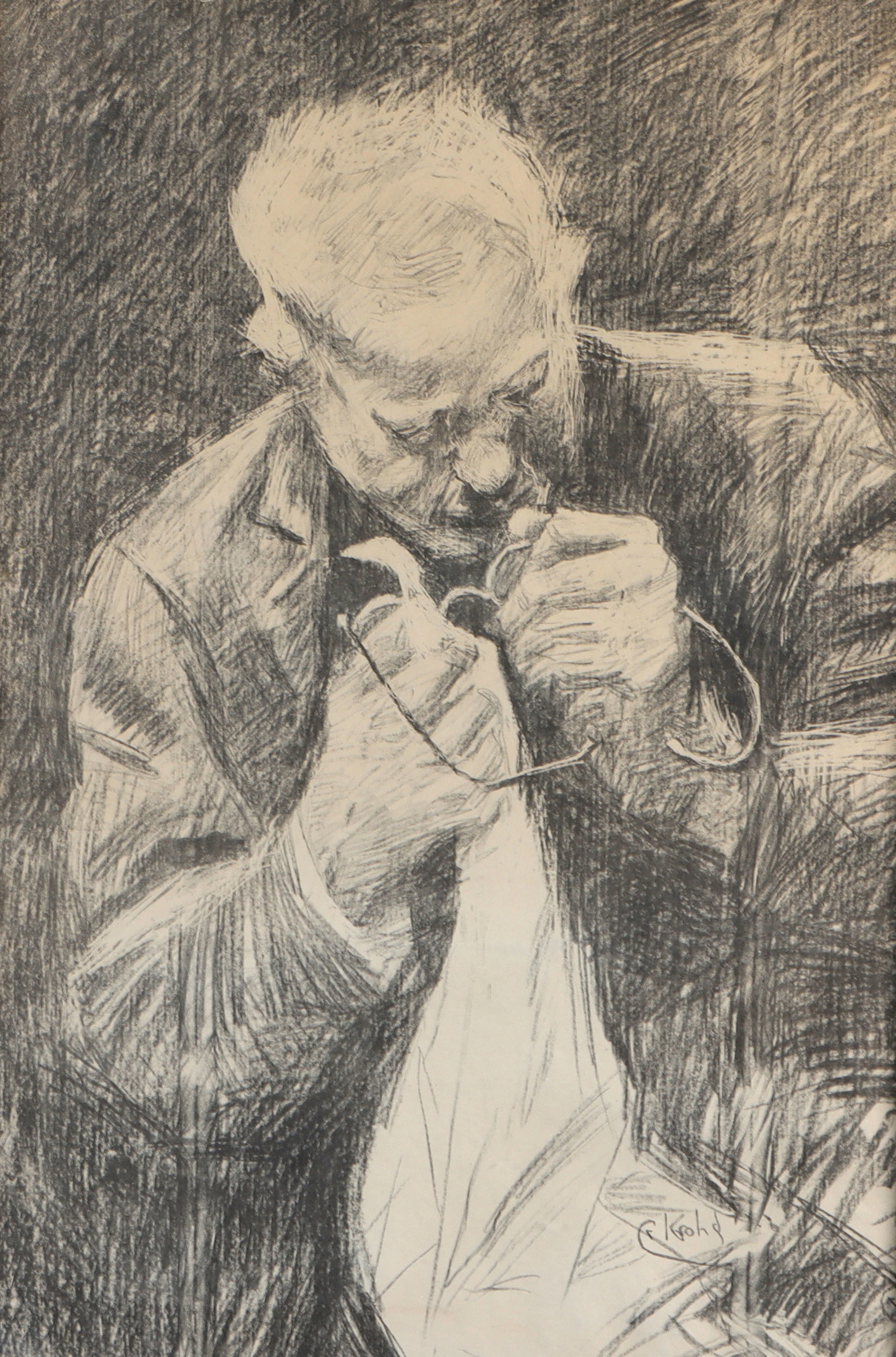 Christian Krohg, Vinkelskriveren. Litografi.