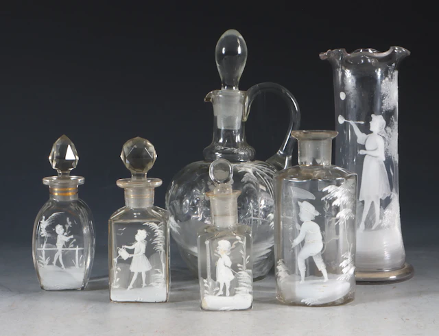 6 div. i glass, Mary Gregory.