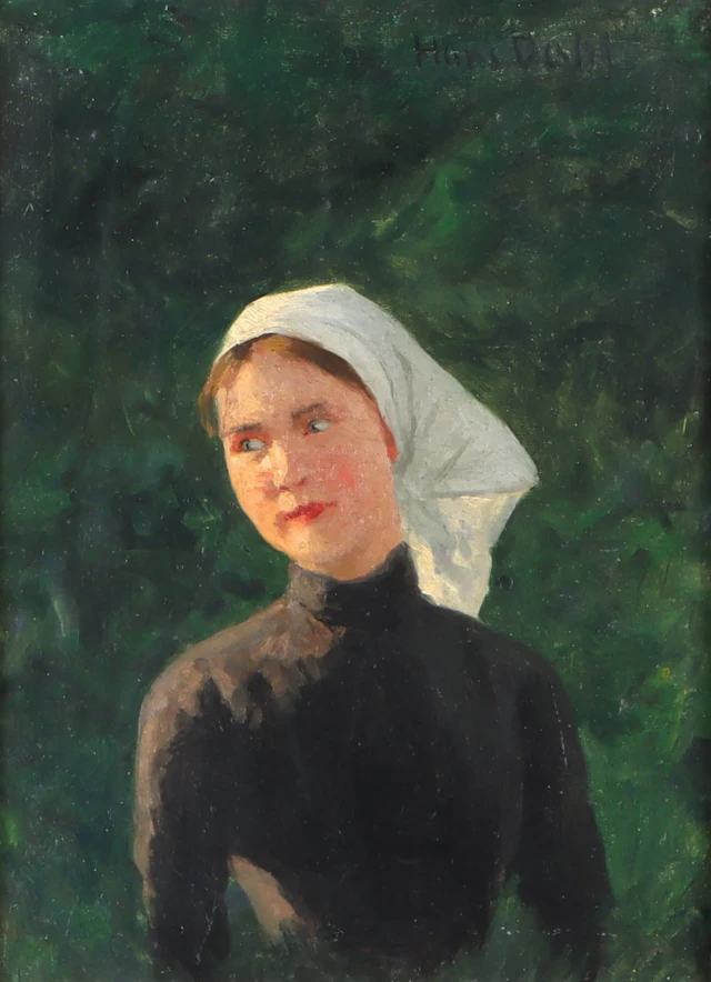Hans Dahl, pike med skaut. Maleri.