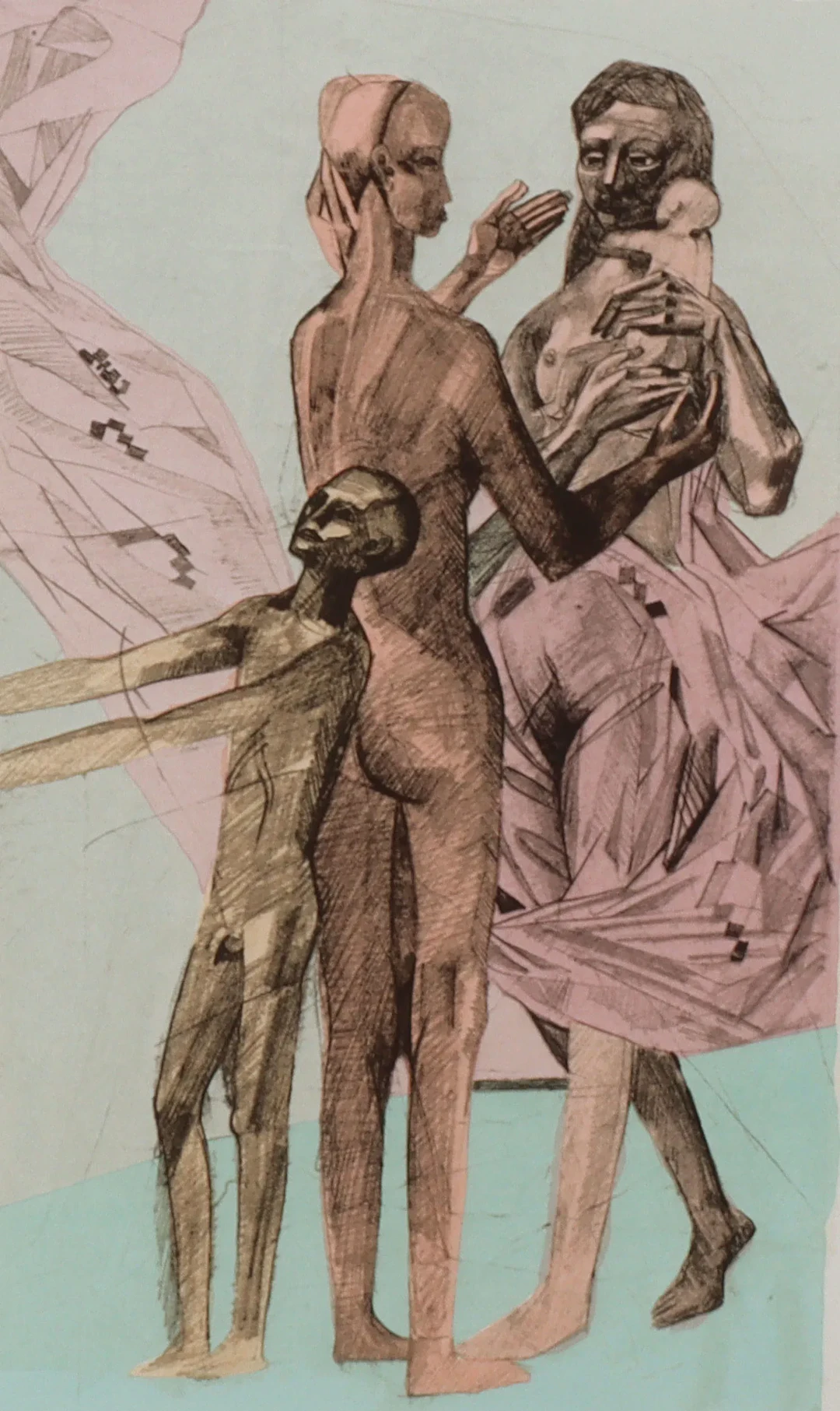 Arne Ekeland, familie. Litografi.