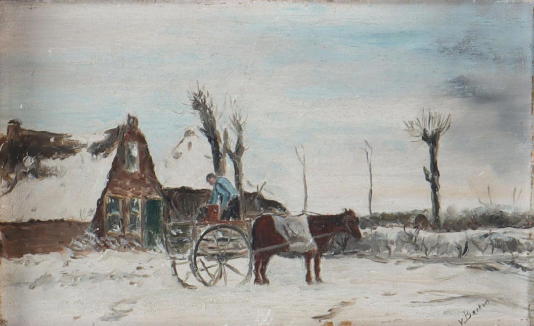 V. Berkum, vinterlandskap. Maleri