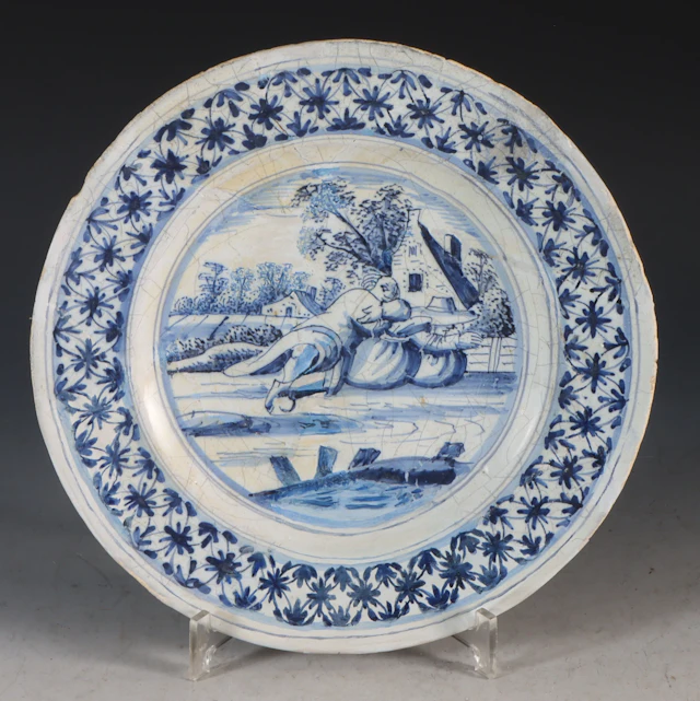 Platte dek. i blått, Delft 1640-60.