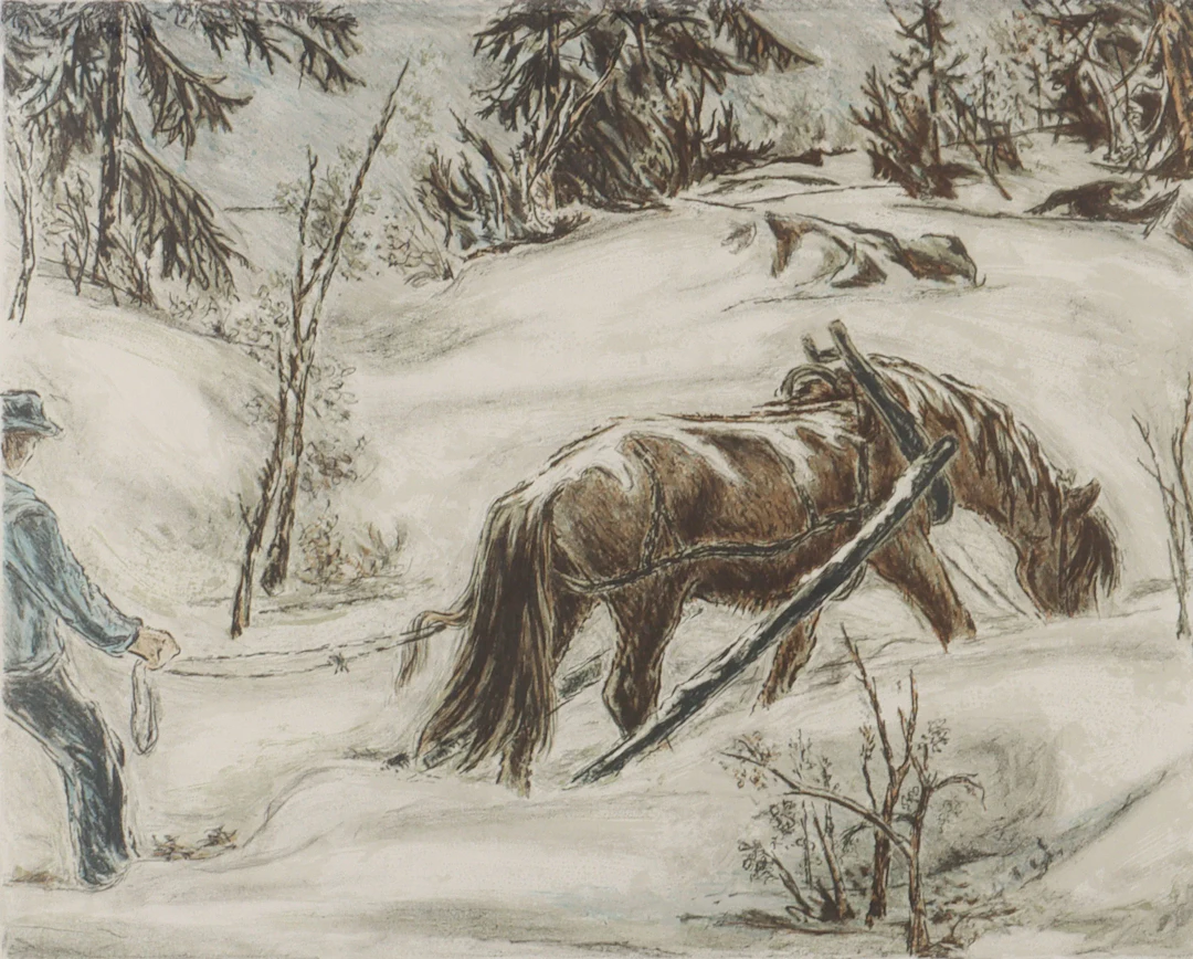 Harald Kihle, Skogshesten. Litografi.