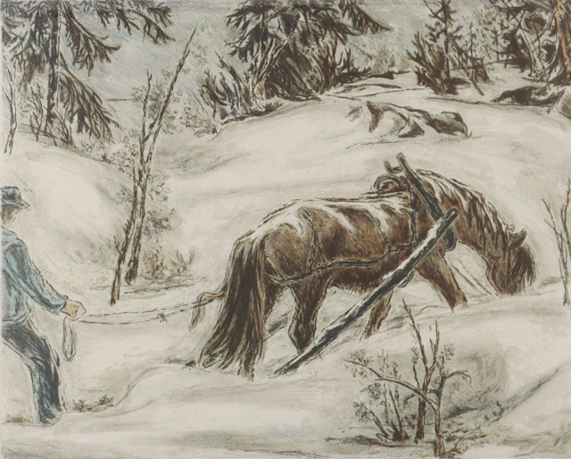 Harald Kihle, Skogshesten. Litografi.