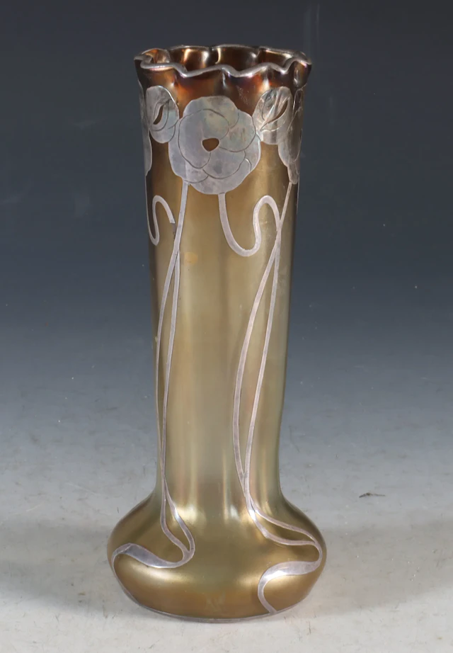 Vase i glass m/sølv, jugend tidlig 1900 t.