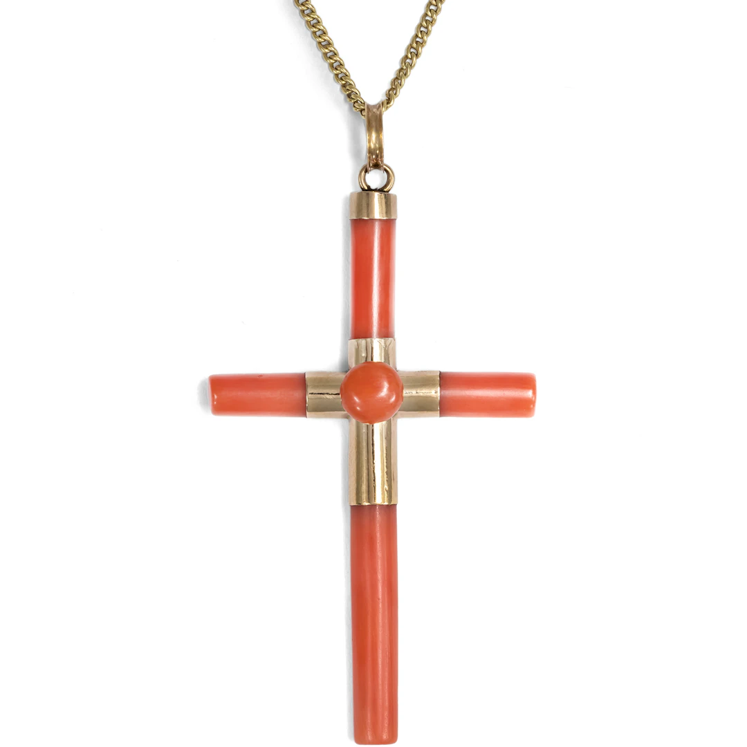 Antique Cross Made of Mediterranean Coral & Gold, c. 1880