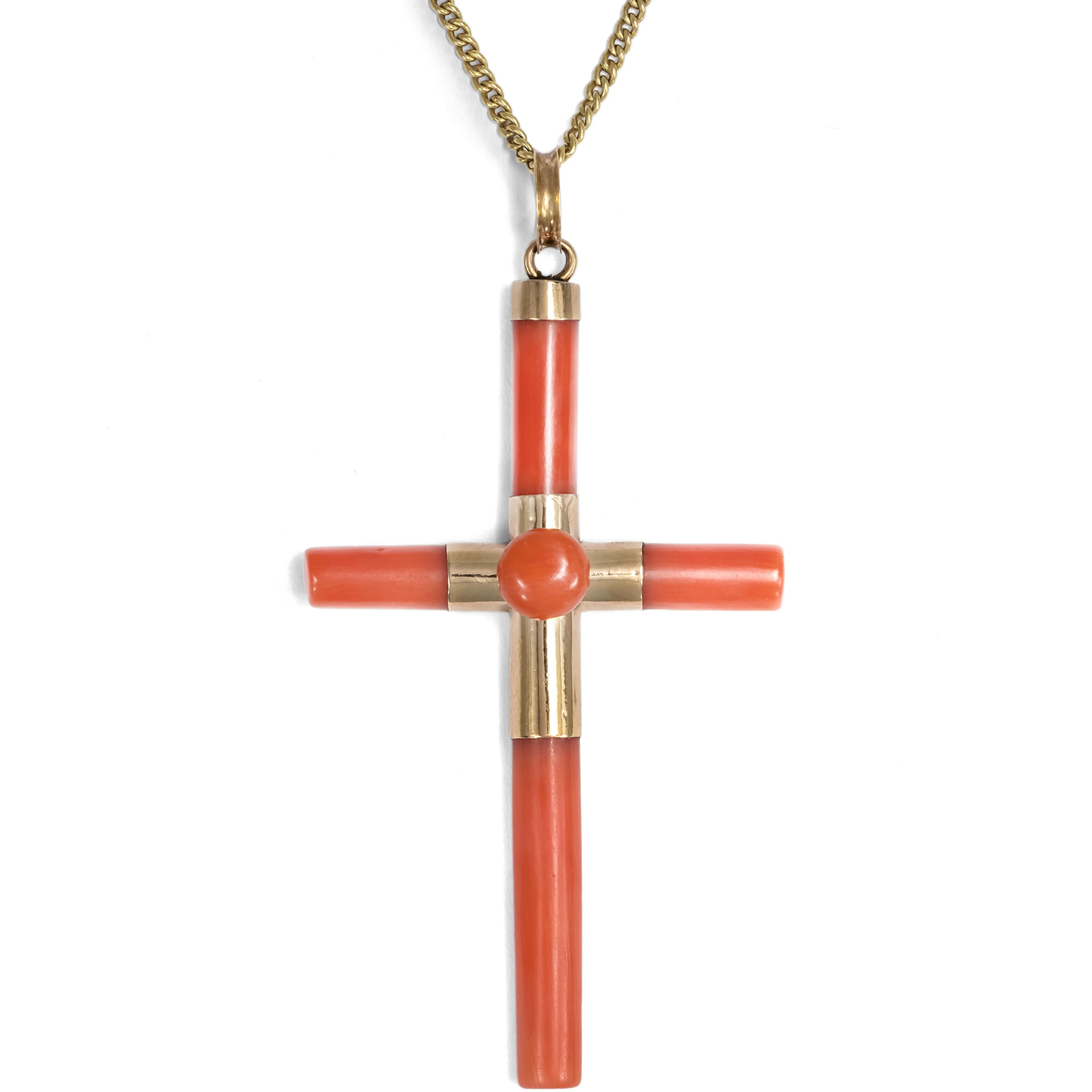 Antique Cross Made of Mediterranean Coral & Gold, c. 1880