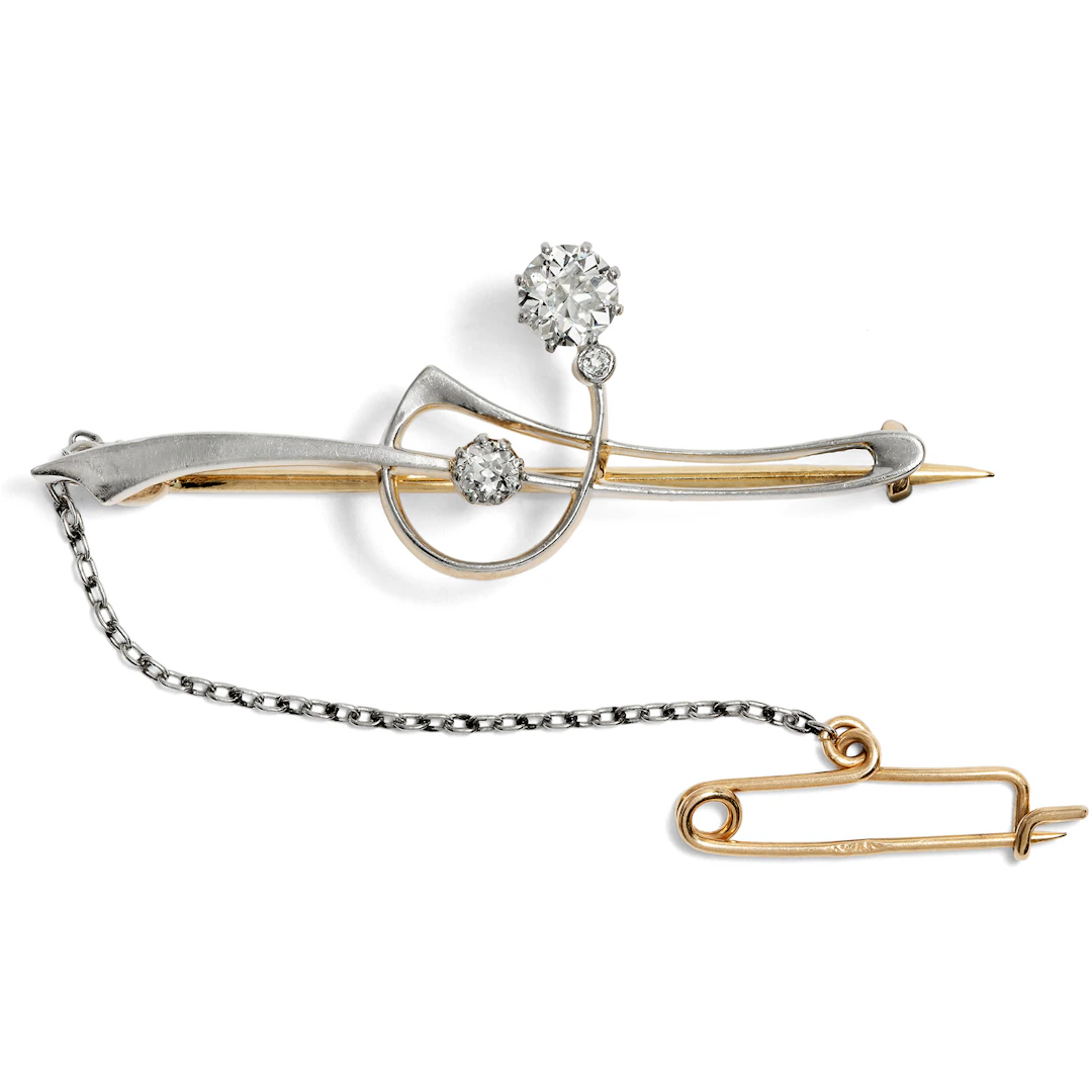 Antique Art Nouveau Brooch with Diamonds in Gold & Platinum, c. 1910