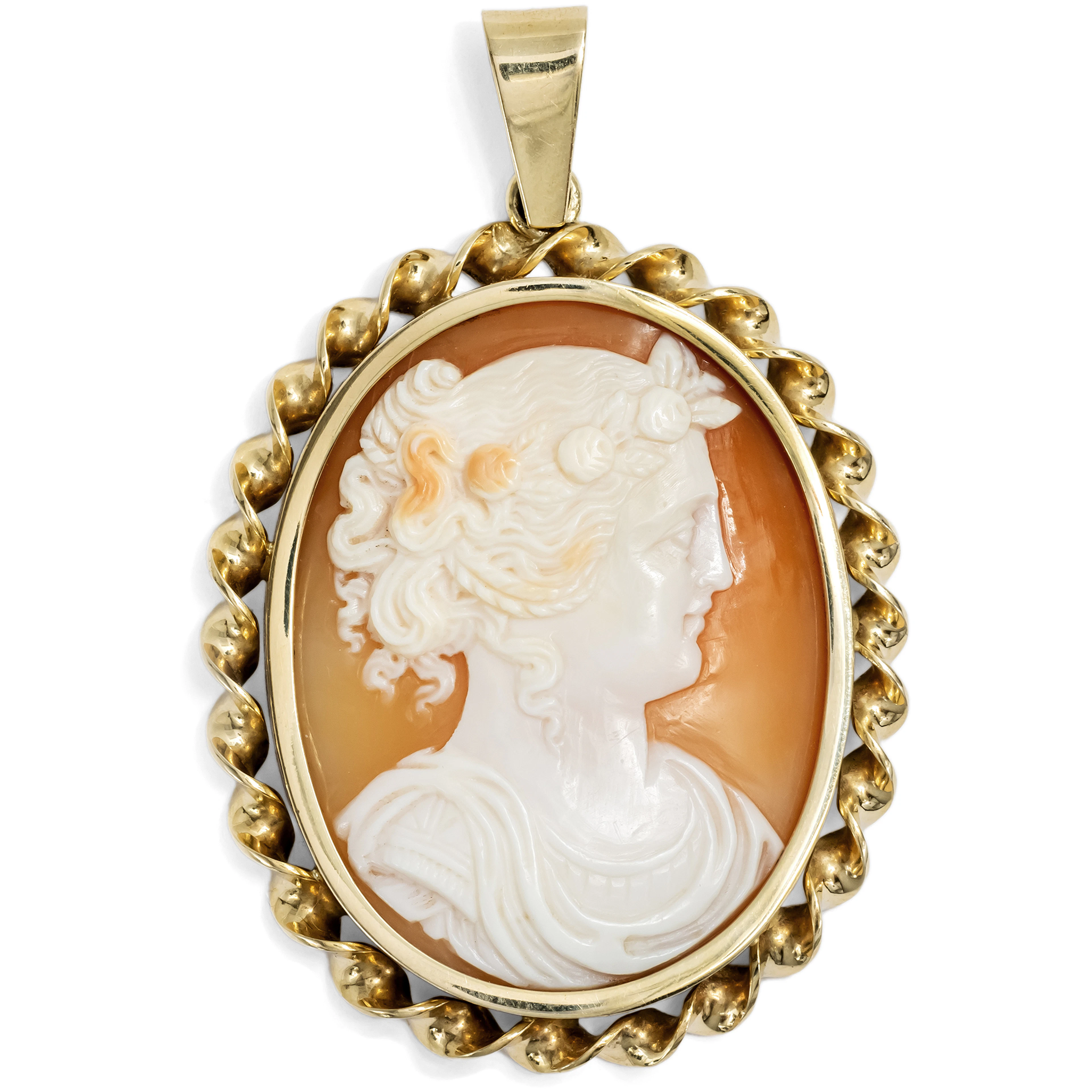 Antique Cameo of Flora Set in Gold, c. 1900 & c. 1980