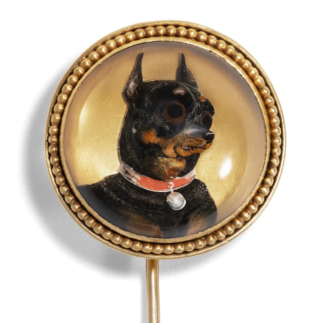 Fabulous Gold Pin with Essex Crystal of a Pinscher, England c. 1870