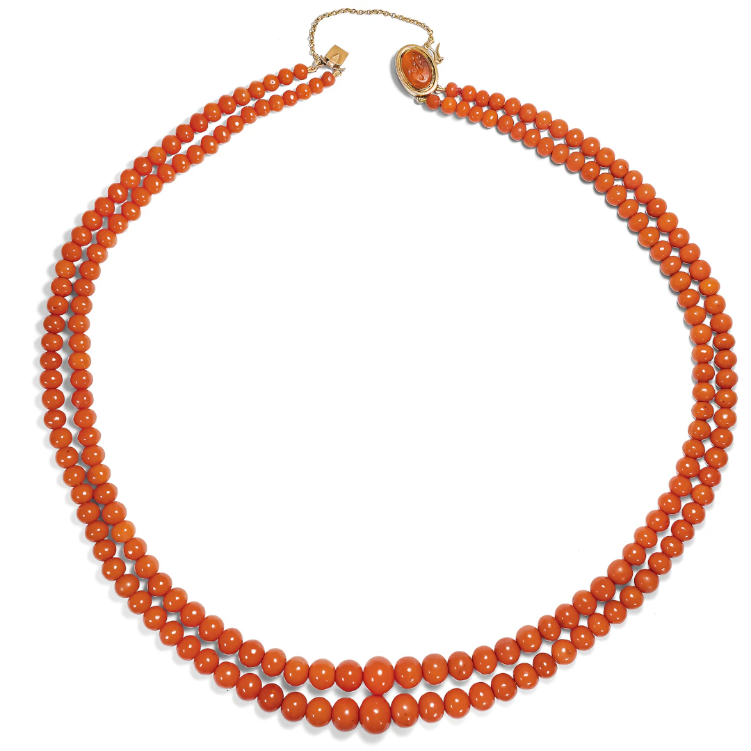 Precious Coral Necklace with Antique Roman Intaglio of the "Bonus