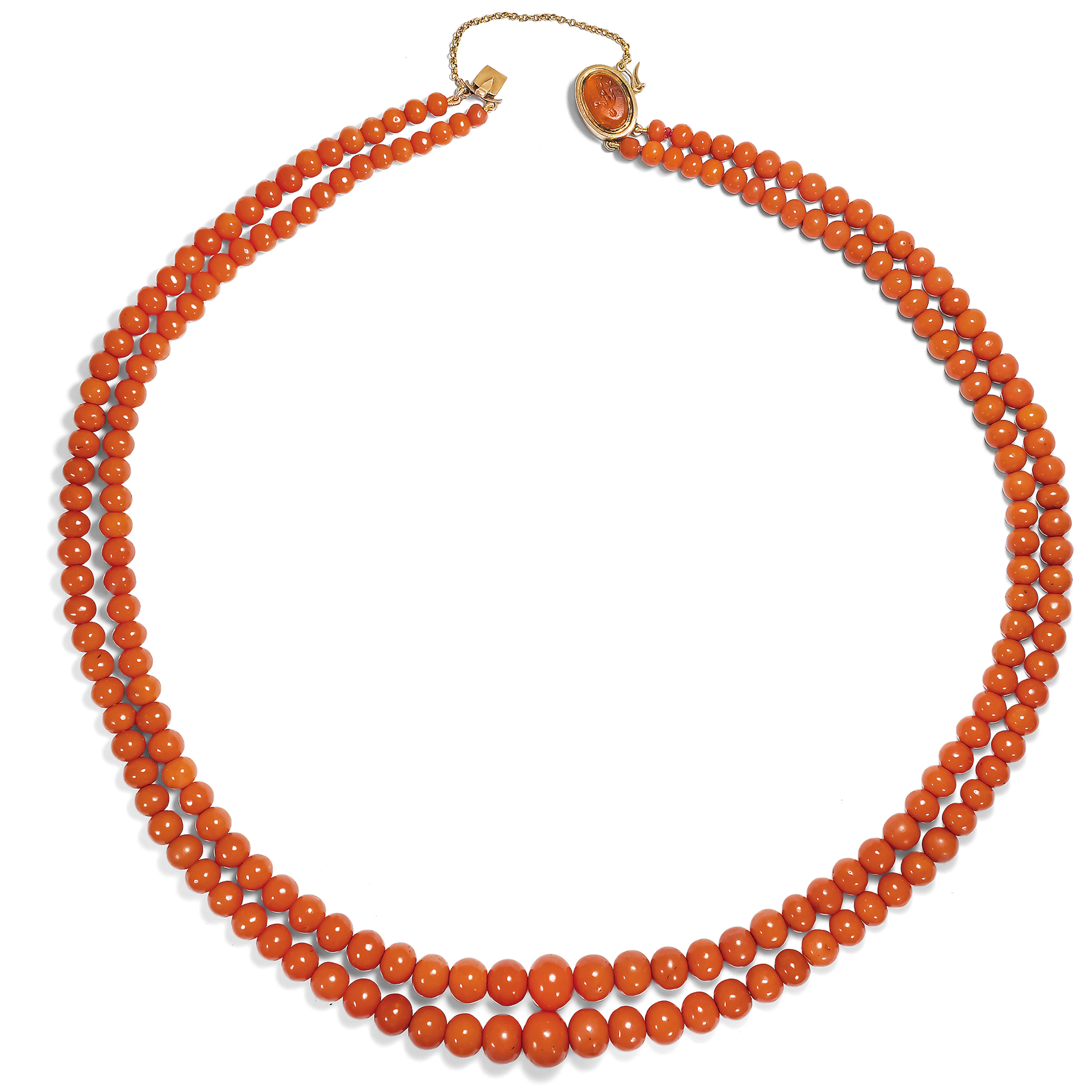 Precious Coral Necklace with Antique Roman Intaglio of the "Bonus