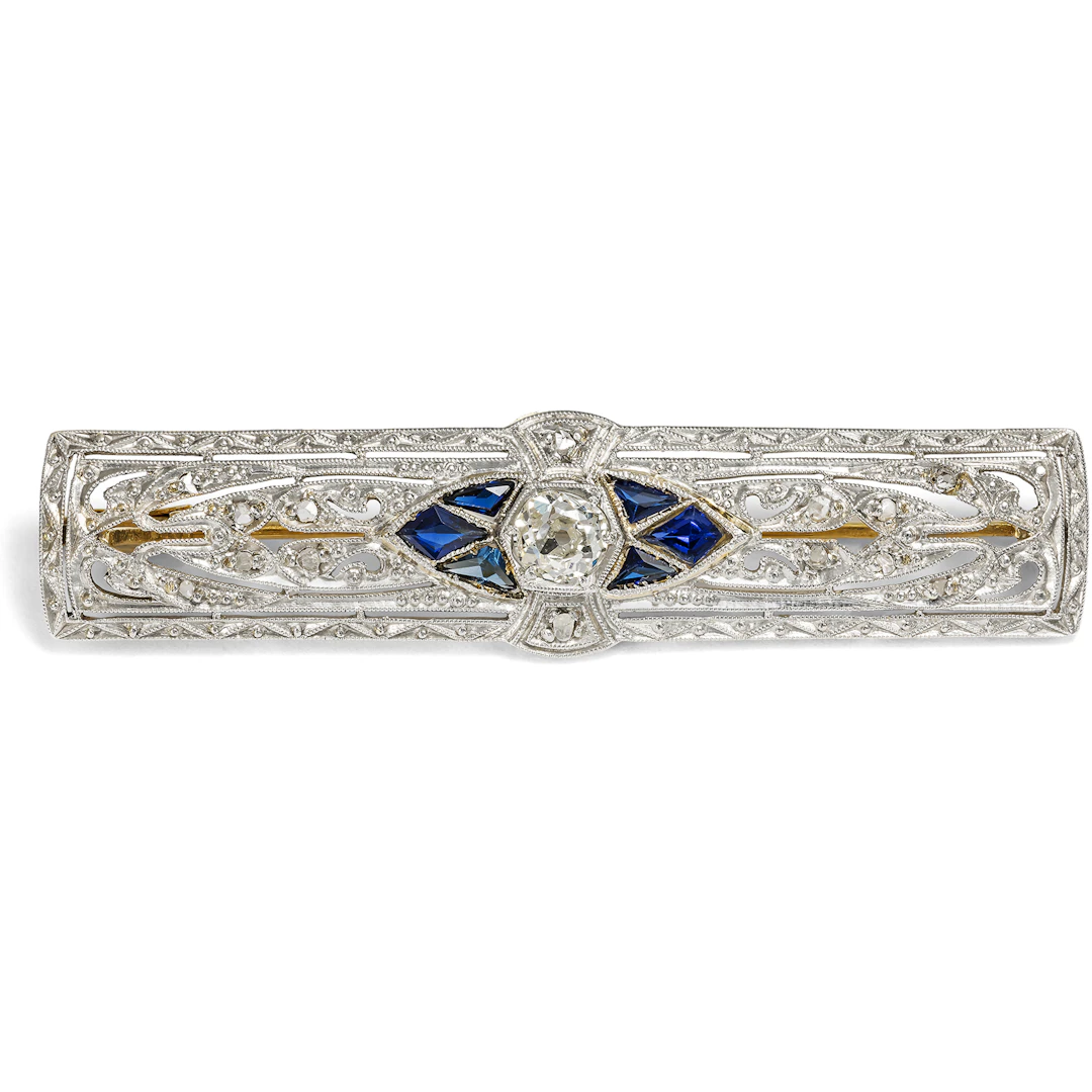 Elegant Déco Brooch with Diamonds in Platinum on Gold, c. 1930
