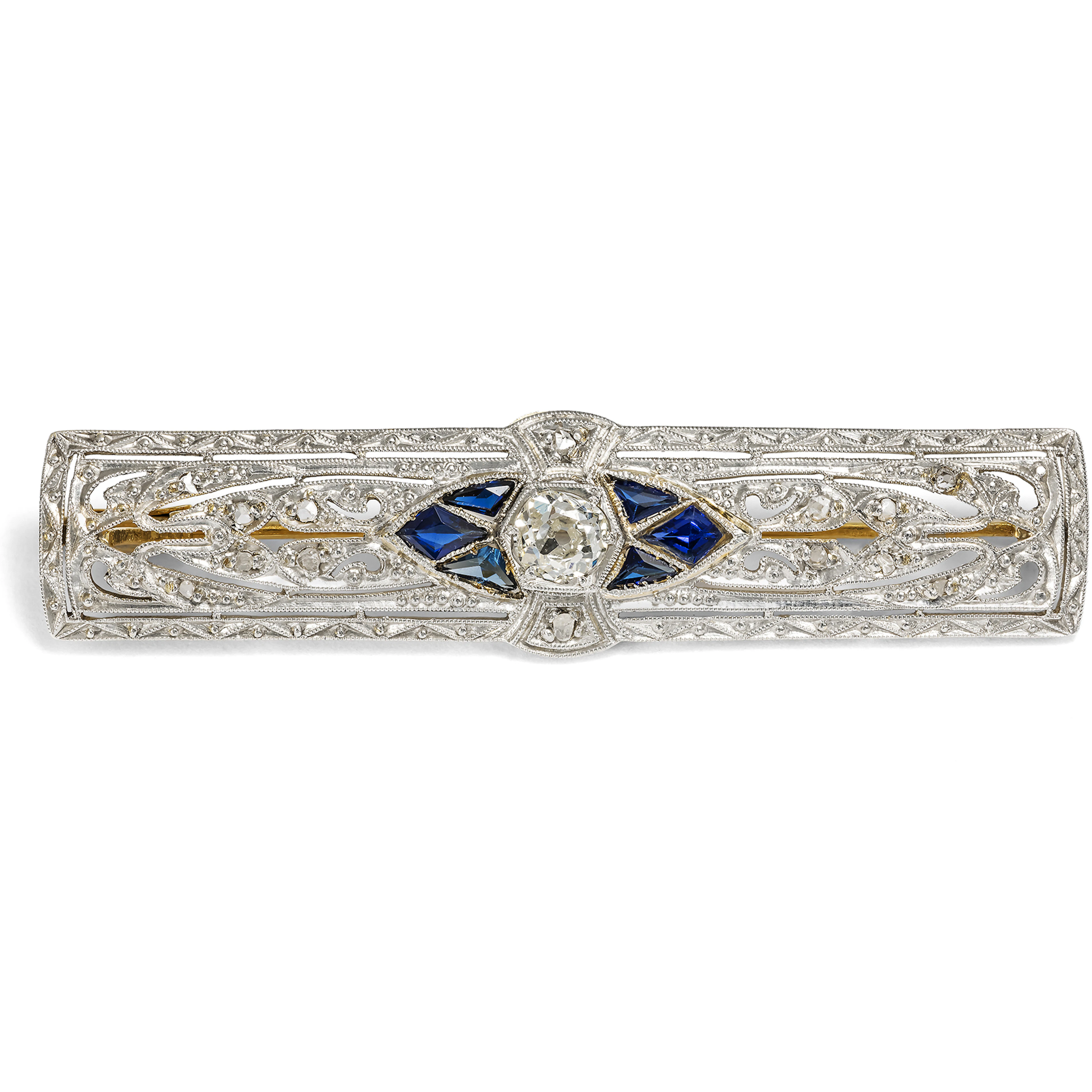 Elegant Déco Brooch with Diamonds in Platinum on Gold, c. 1930