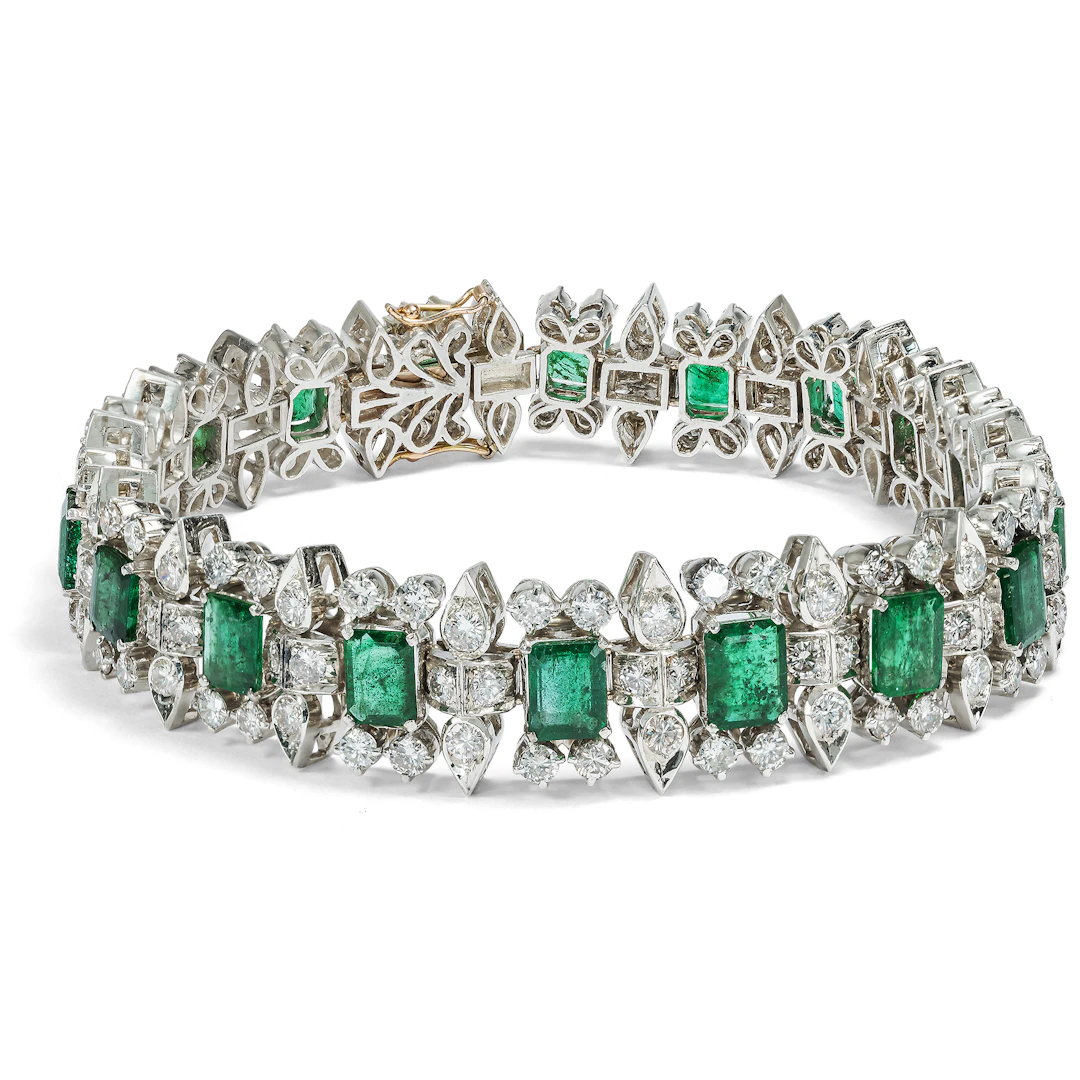 Glamorous Vintage Emerald and 6.48 ct Diamond Bracelet, c. 1960s