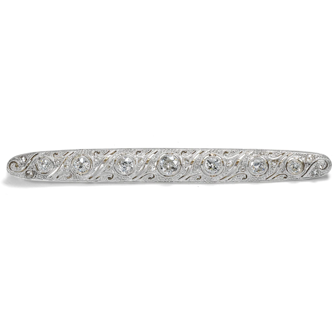 Elegant Art Deco Brooch with Diamonds in Platinum on Gold, c. 1930