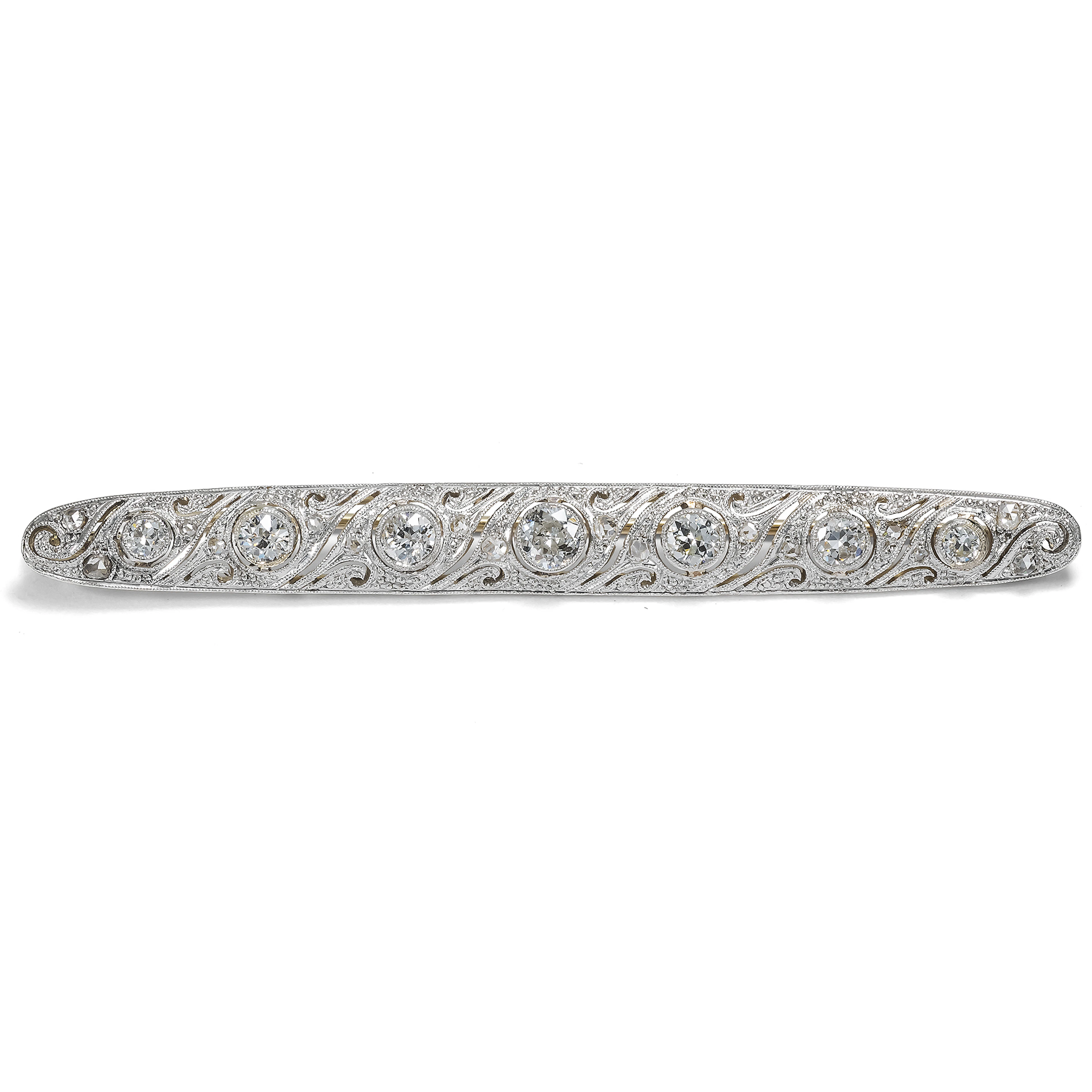 Elegant Art Deco Brooch with Diamonds in Platinum on Gold, c. 1930