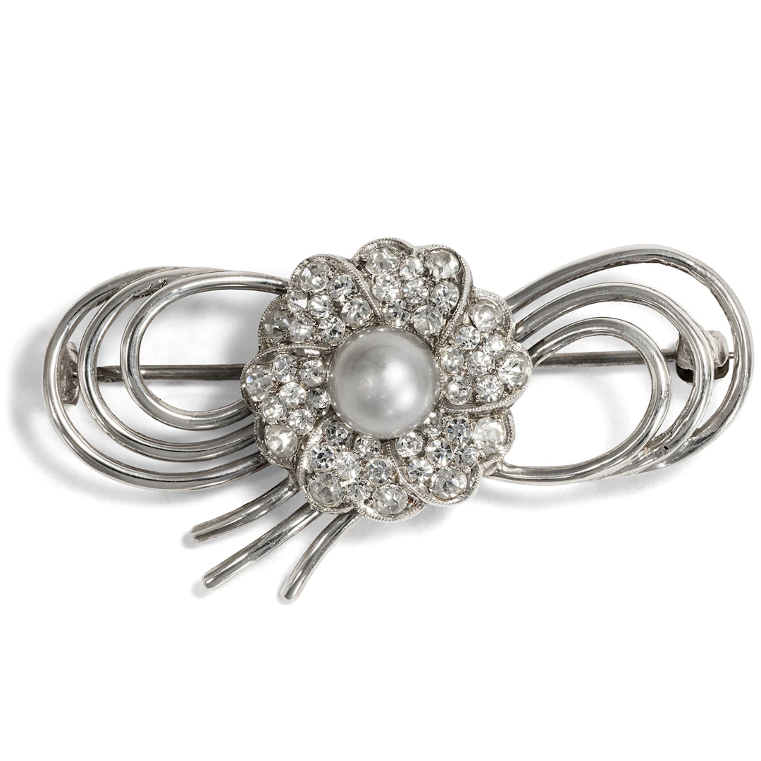 Midcentury Brooch of Silver & Rhinestones, Theodor Fahrner, 1960s