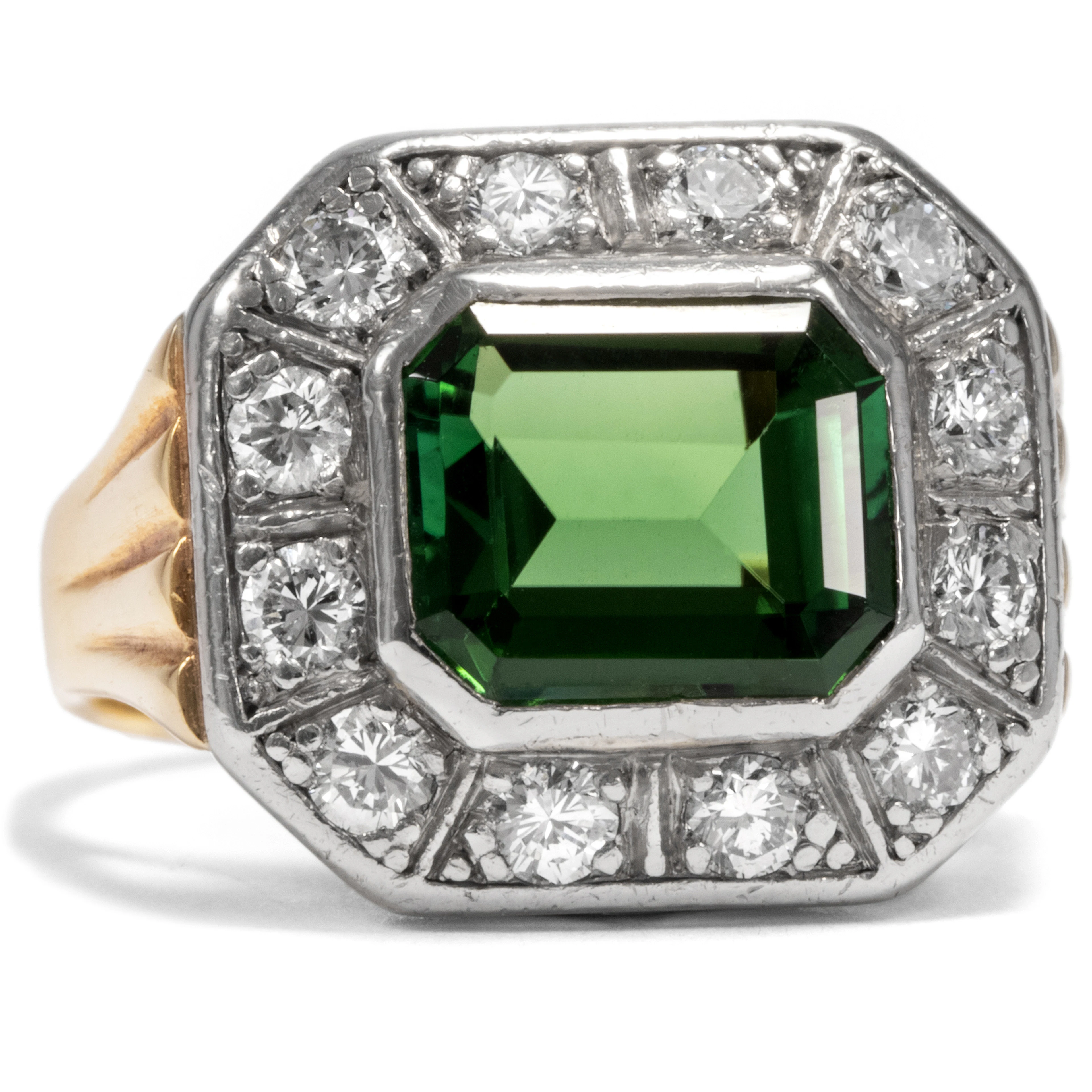 Vintage Ring With Green Tourmaline & Diamonds, c. 1965