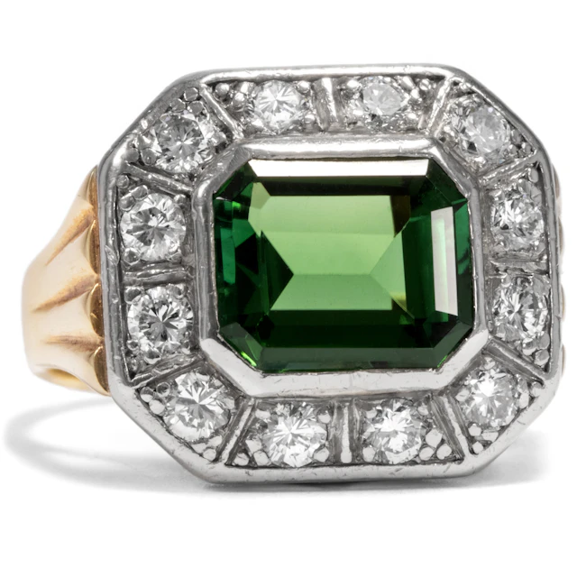 Vintage Ring With Green Tourmaline & Diamonds, c. 1965