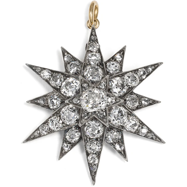 Antique Diamond Star Pendant-Brooch with Diamonds in Silver on Gold, c. 1880s