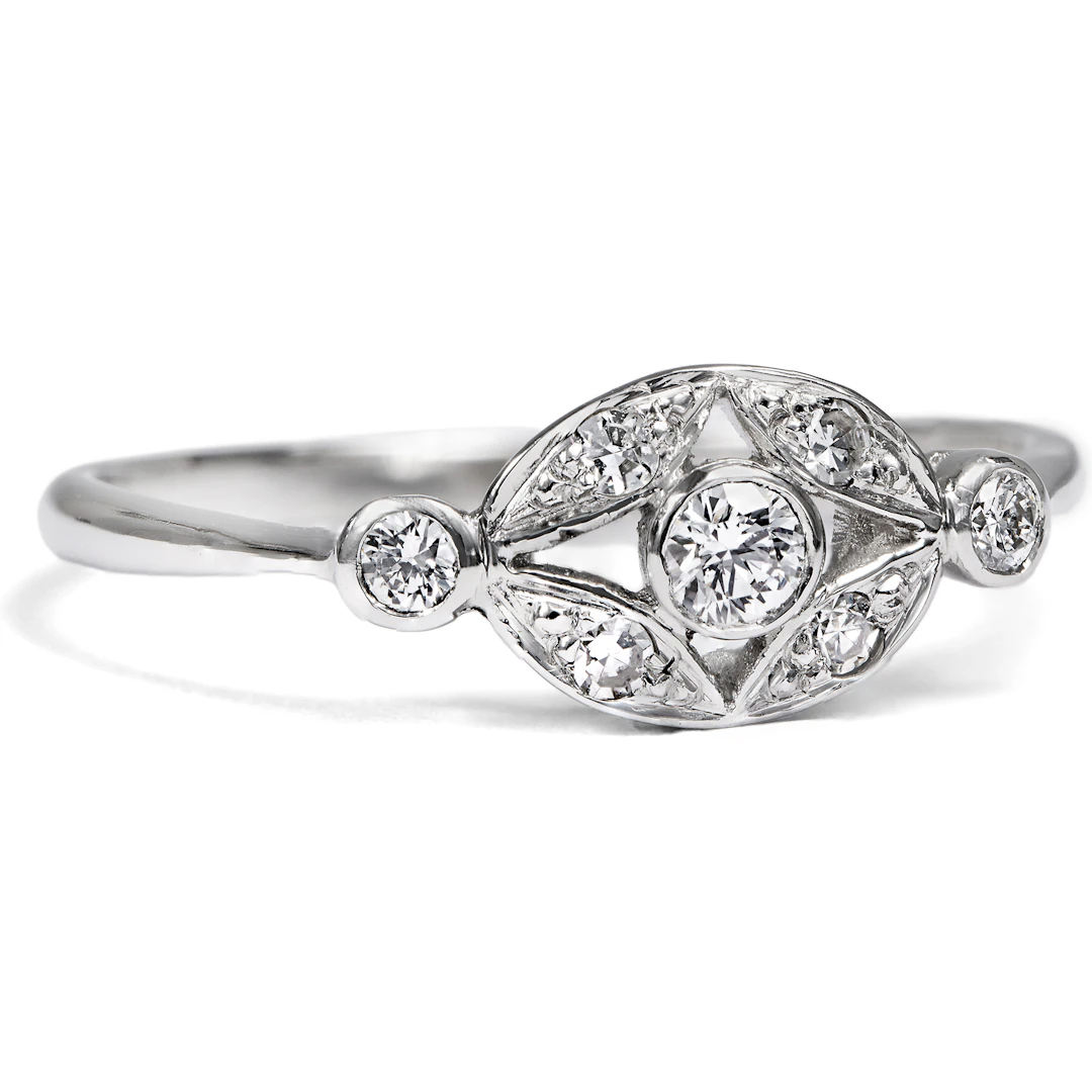 Delicate Platinum Ring With Seven Diamonds, Made in Our Workshop