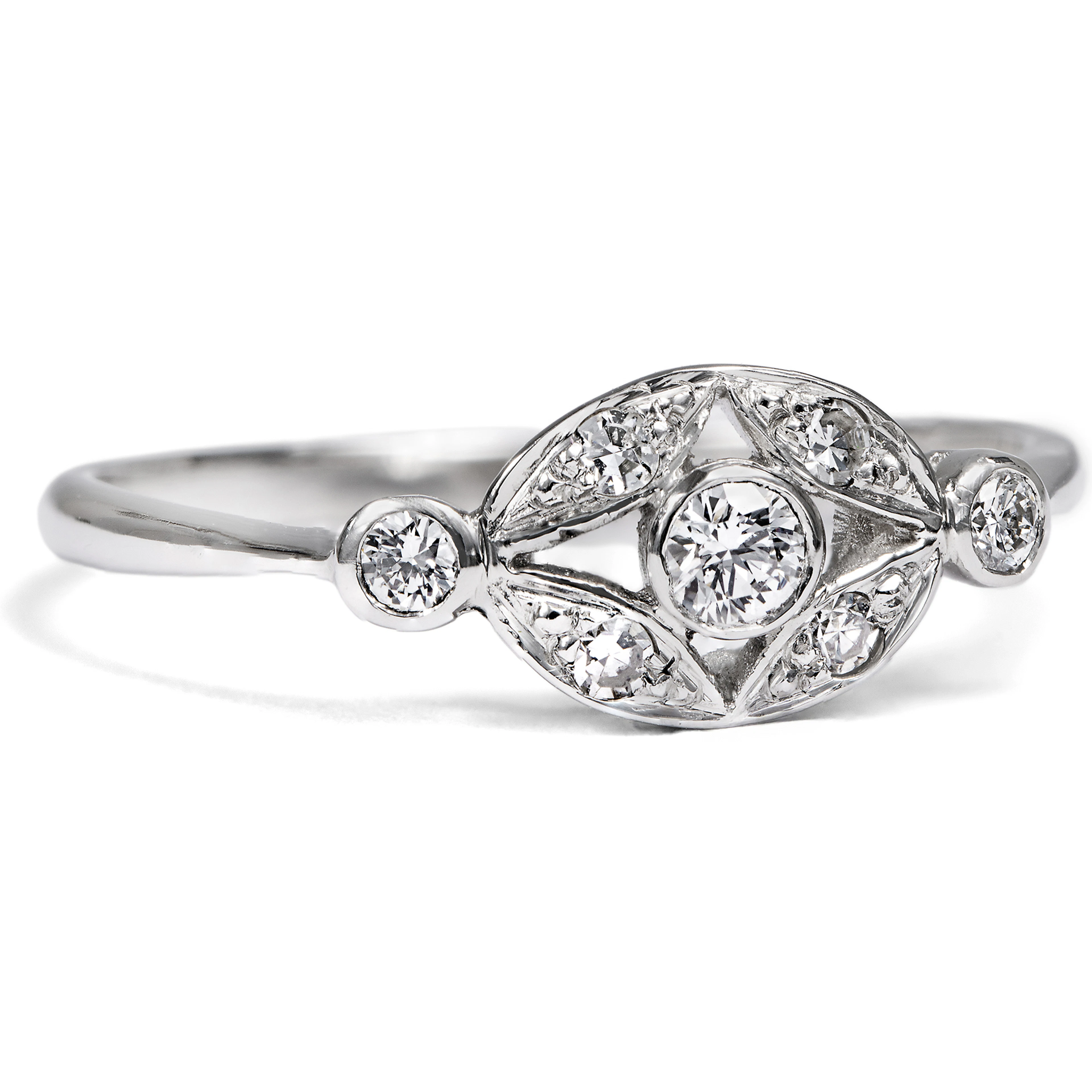 Delicate Platinum Ring With Seven Diamonds, Made in Our Workshop
