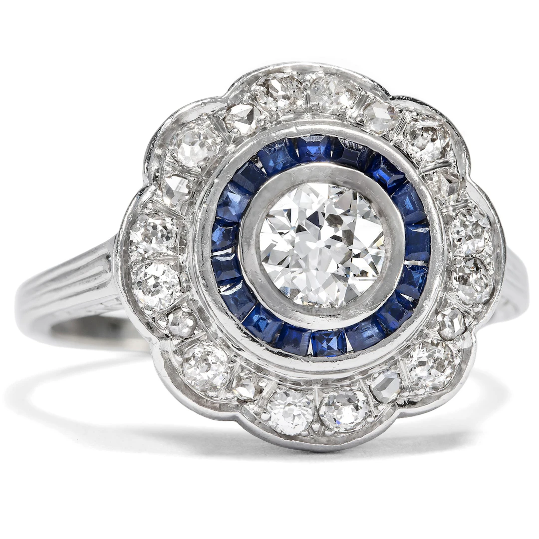 Antique Diamond & Sapphire Target Ring, likely American, c. 1930