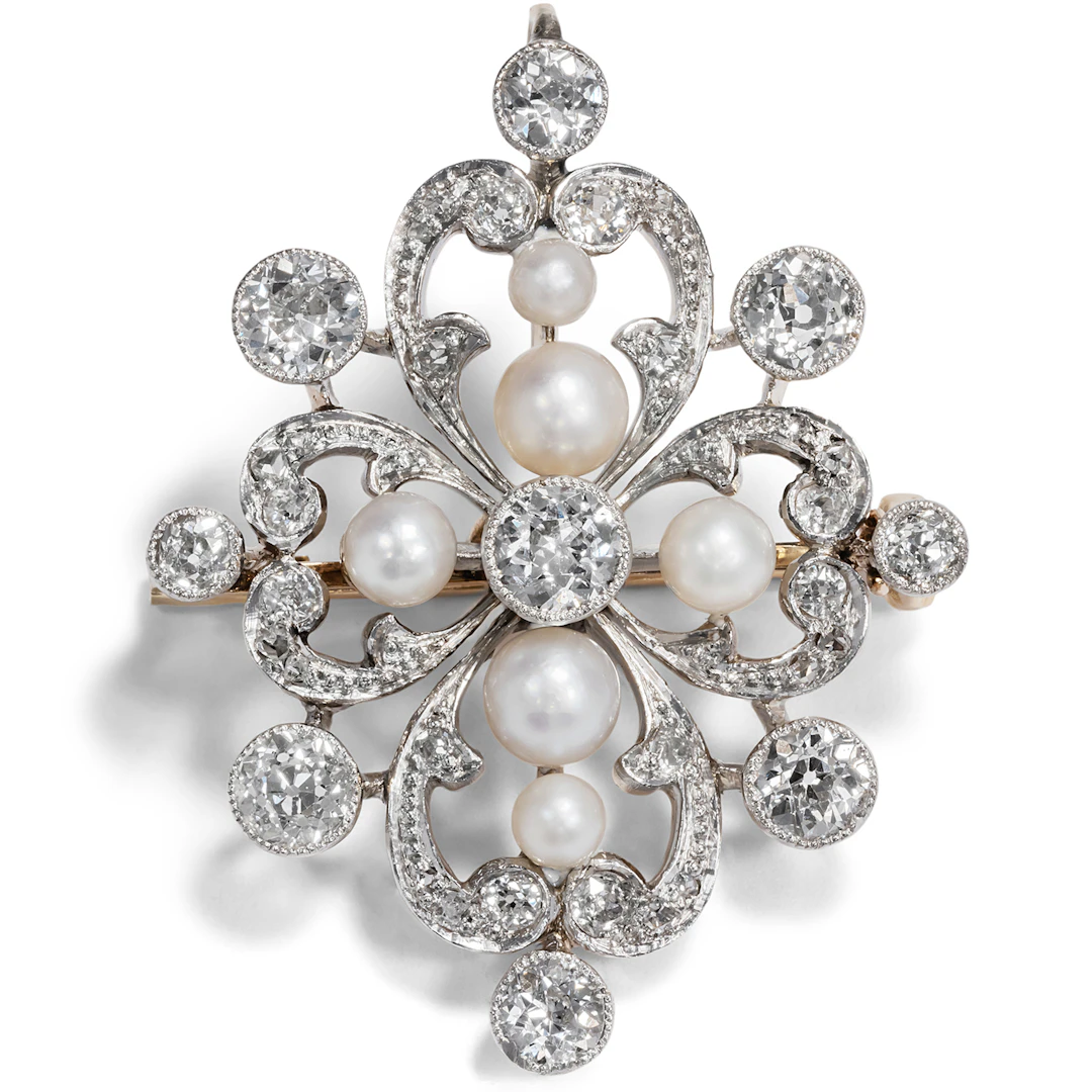 Magnificent Pendant Brooch With Diamonds & Pearls, c. 1900