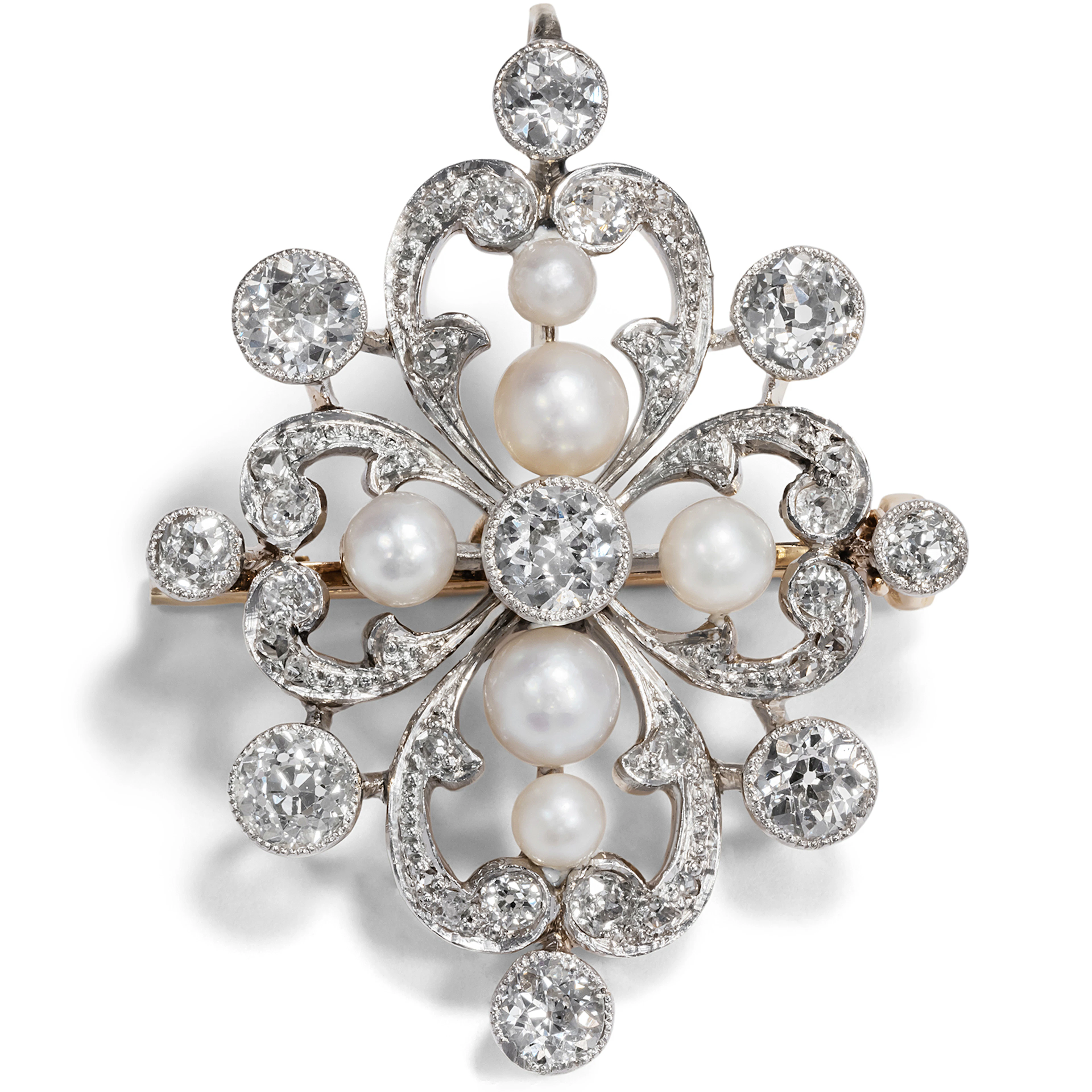 Magnificent Pendant Brooch With Diamonds & Pearls, c. 1900