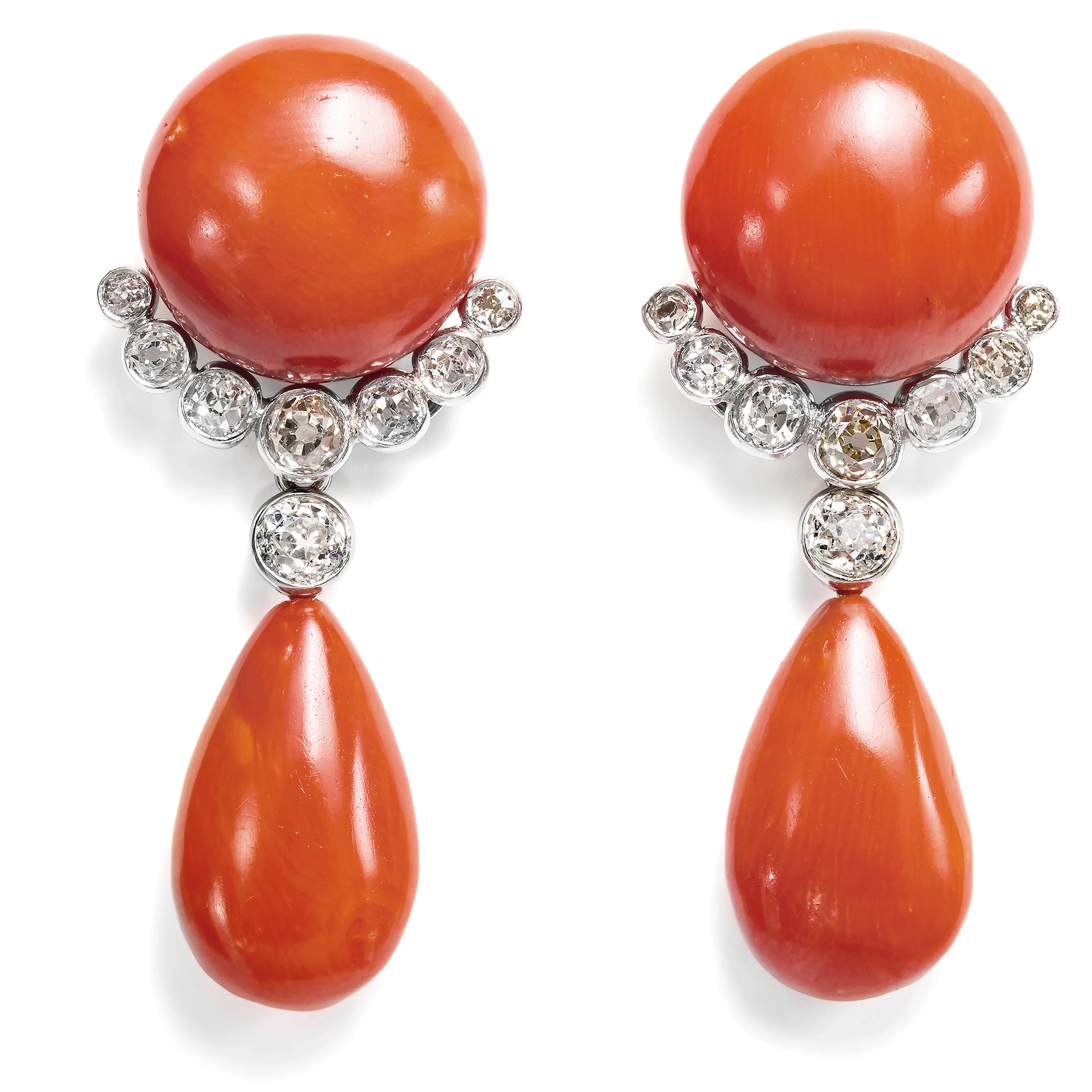 Exquisite Drop Earrings with Coral & Antique Diamonds, c. 1925 & Later