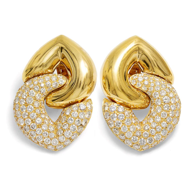 Stunning Vintage Yellow Gold Earclips with 5.75 ct Diamonds, Italy c. 1985