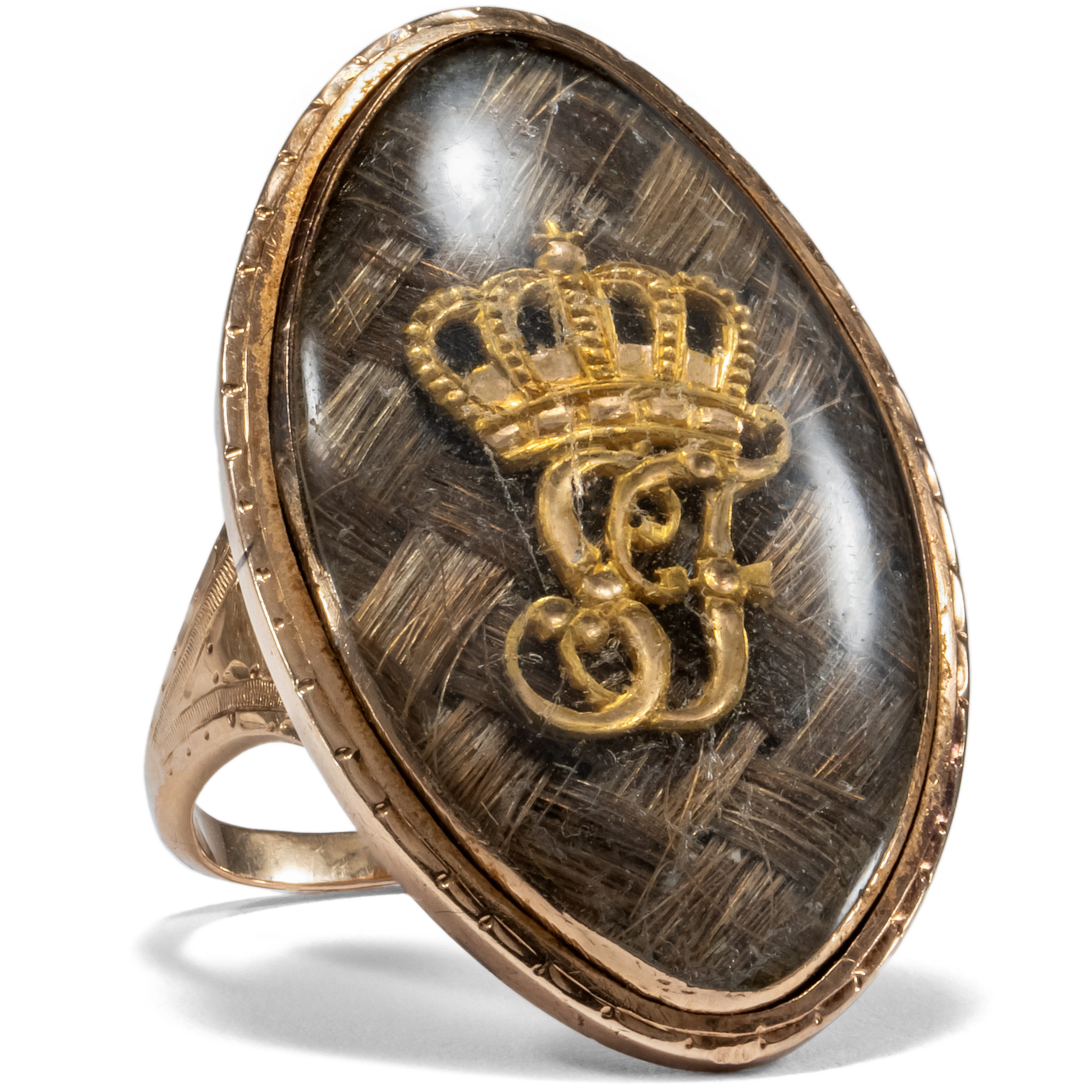 Antique Commemorative Ring With Grand Ducal Crown in Gold & Hair, c. 1790